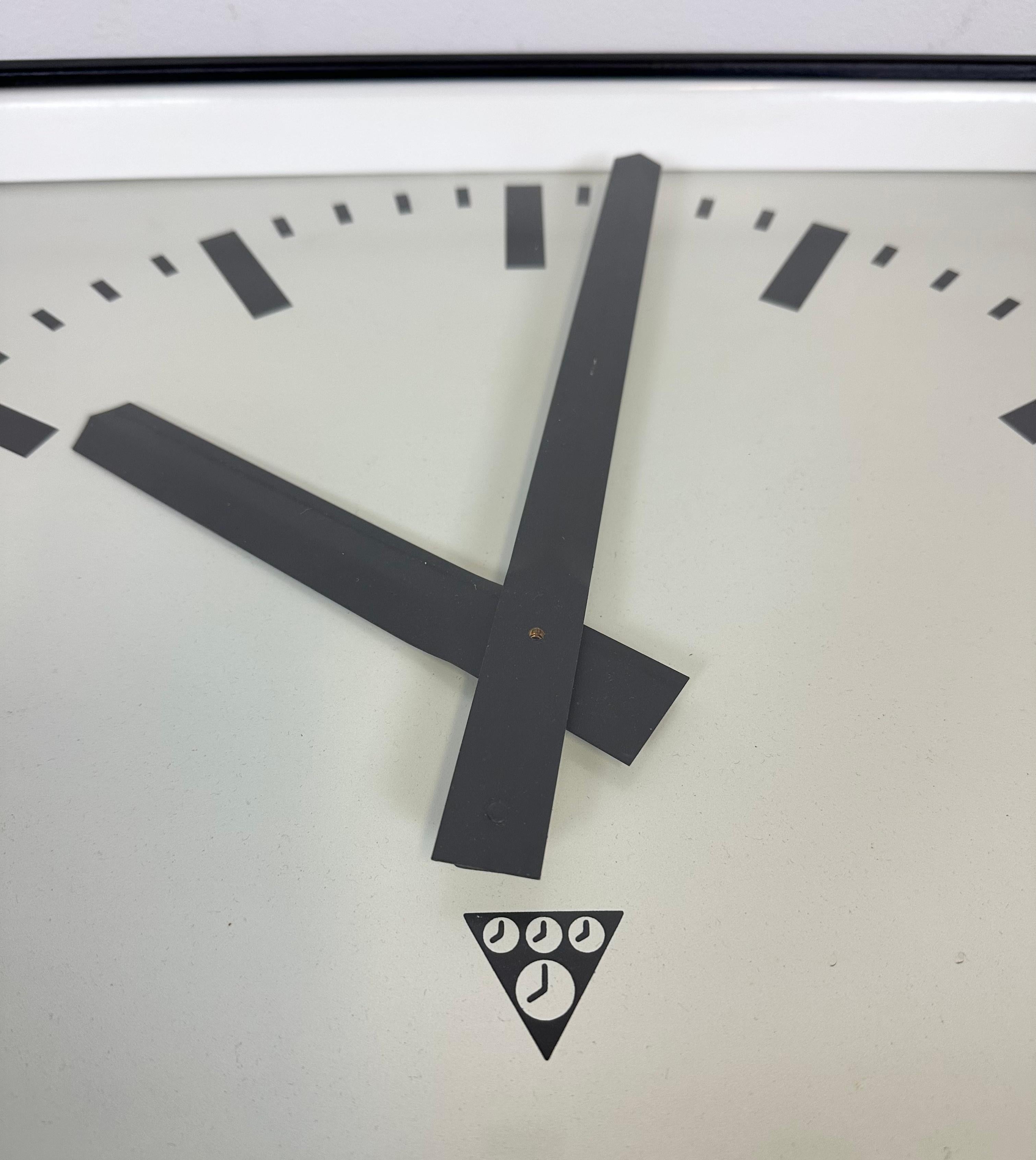 Large Square Industrial Double-Sided Factory Wall Clock from Pragotron, 1970s 8