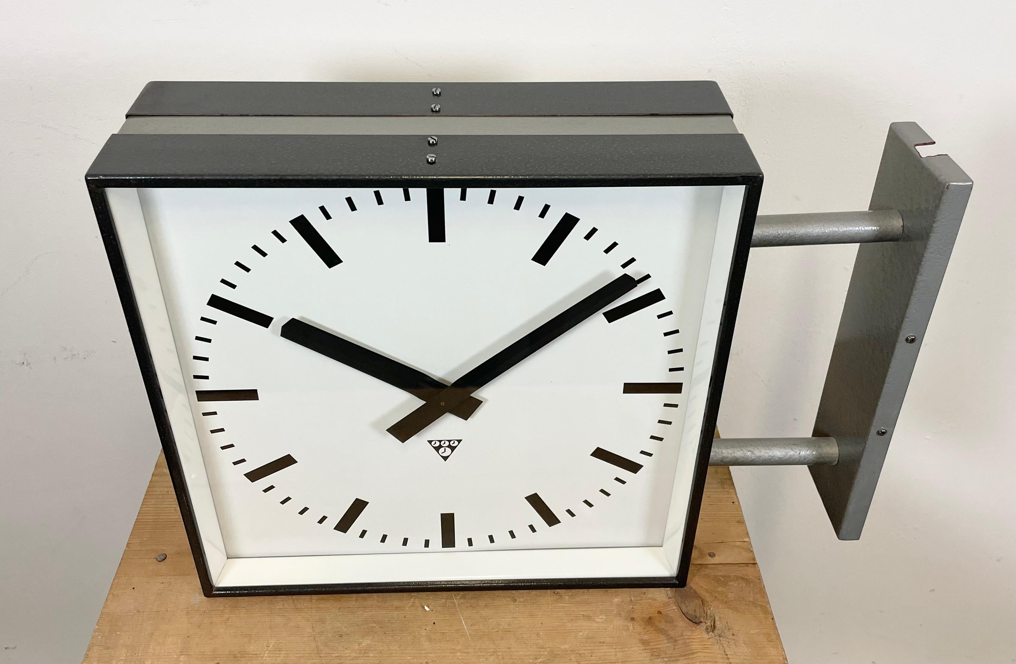Large Square Industrial DoubleSided Factory Wall Clock from Pragotron