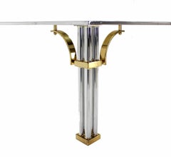 Large Square Italian Mid Century Modern Brass Chrome Glass Top Coffee Table MINT