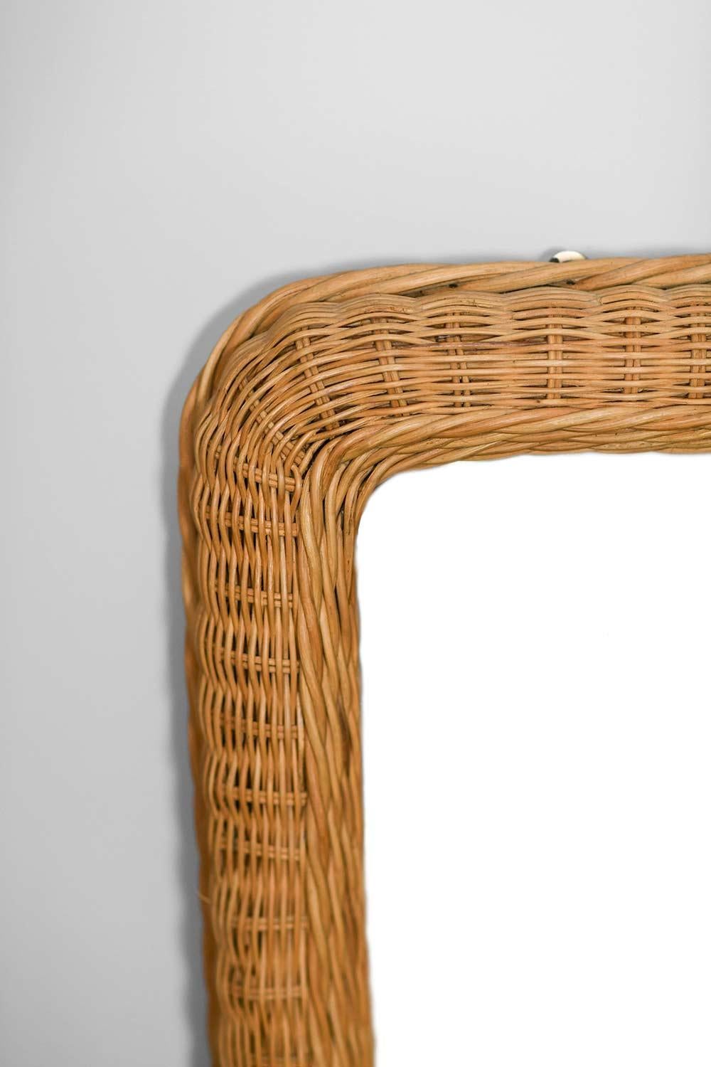 Large square mirror in hand-woven wicker, Italy 1980 In Good Condition In Roma, RM