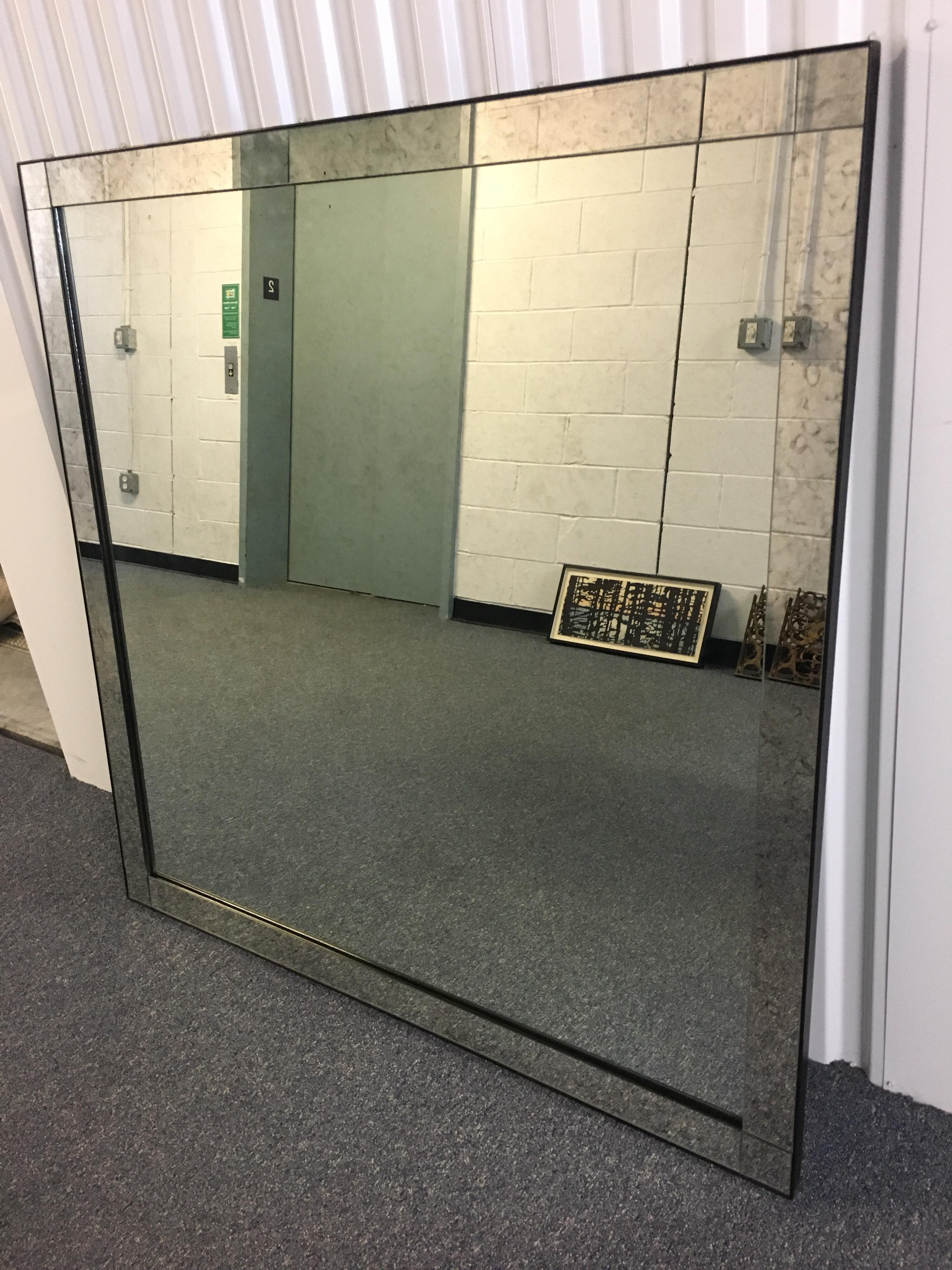 Contemporary Large Square Mirror with Antiqued Glass, 21st Century
