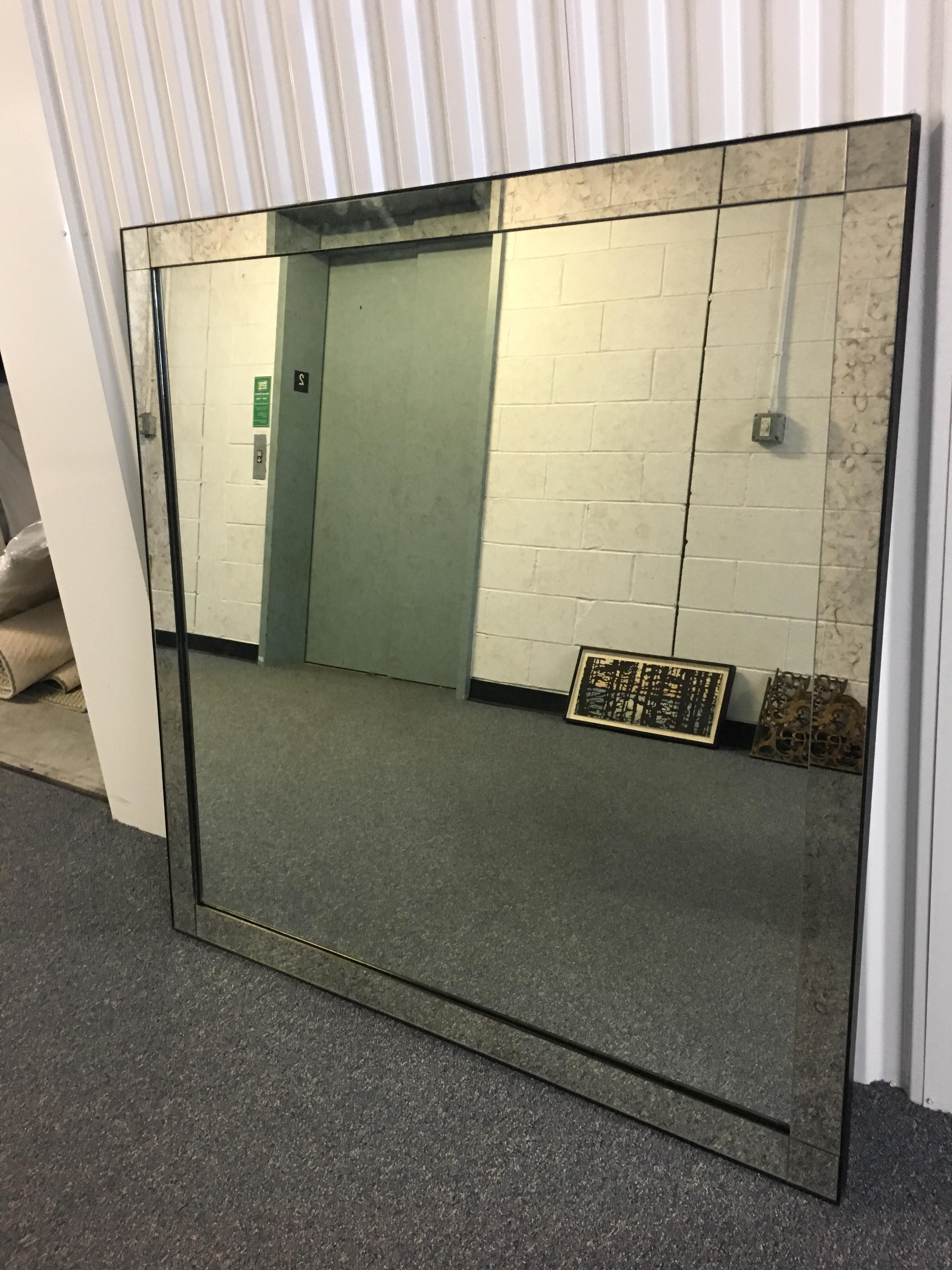 Large Square Mirror with Antiqued Glass, 21st Century 2