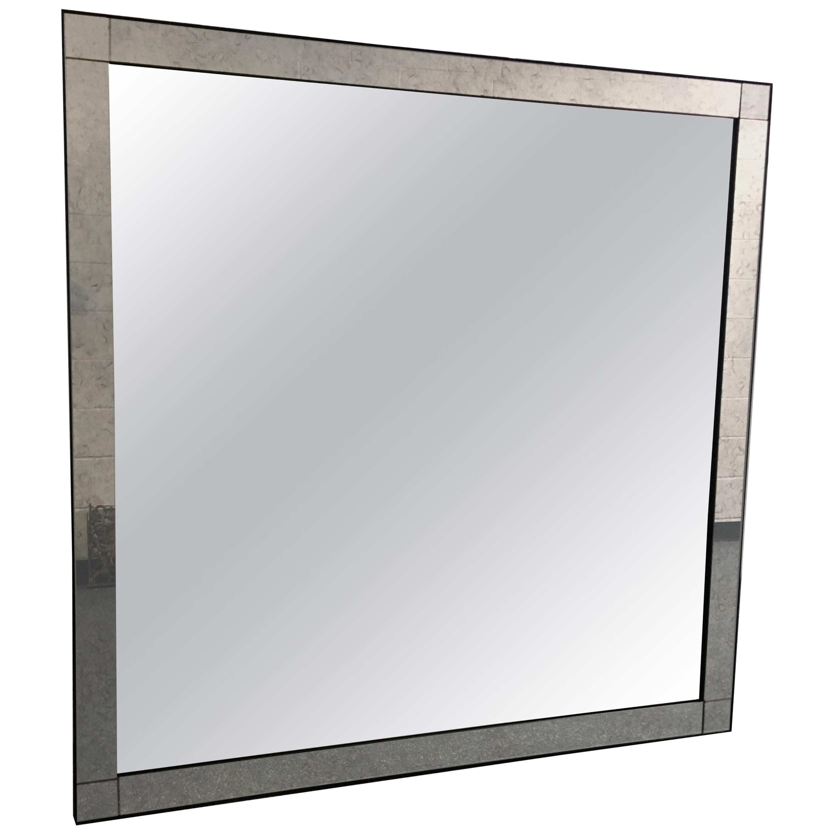 Large Square Mirror with Antiqued Glass, 21st Century