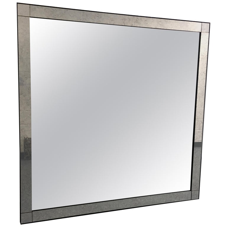 Large Square Mirror With Antiqued Glass 21st Century