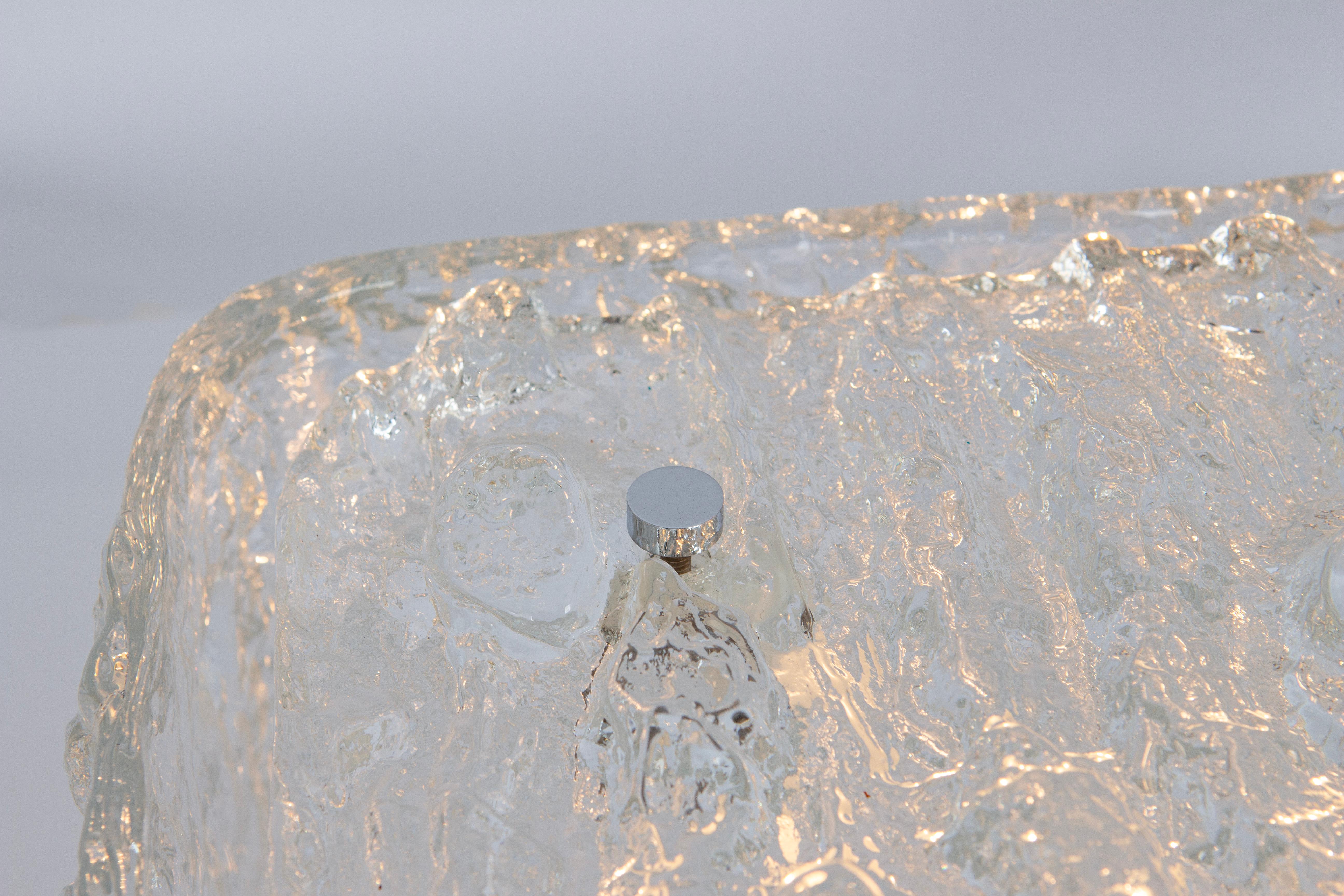 1 of 2 Large Square Murano Ice Glass Flushmount - style of Kaiser Germany 1970s For Sale 6