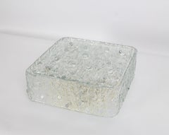 1 of 2 Large Square Murano Ice Glass Flushmount - style of Kaiser Germany 1970s
