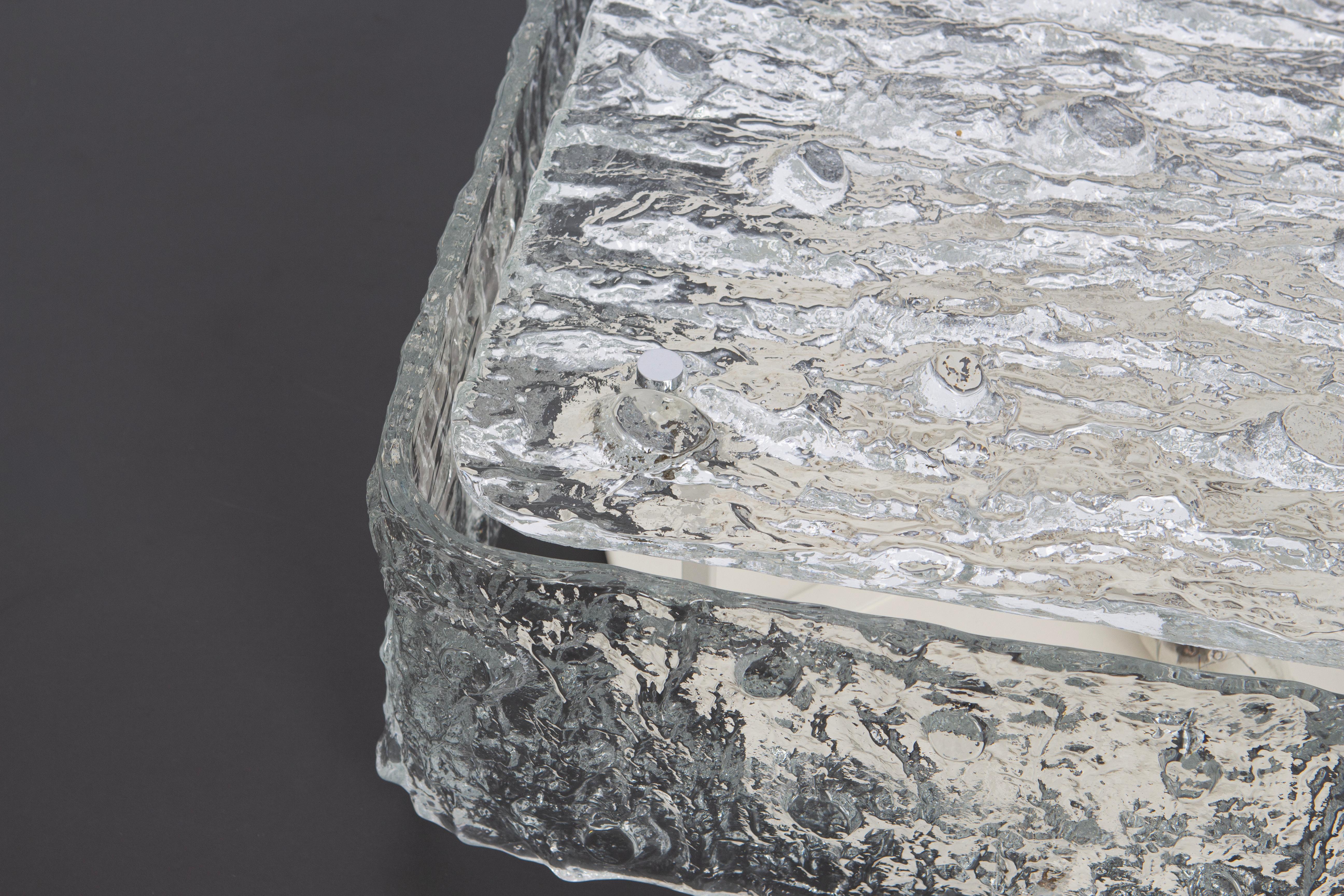1 of 2 Large Square Murano Ice Glass Flushmount - style of Kaiser Germany 1970s For Sale 1