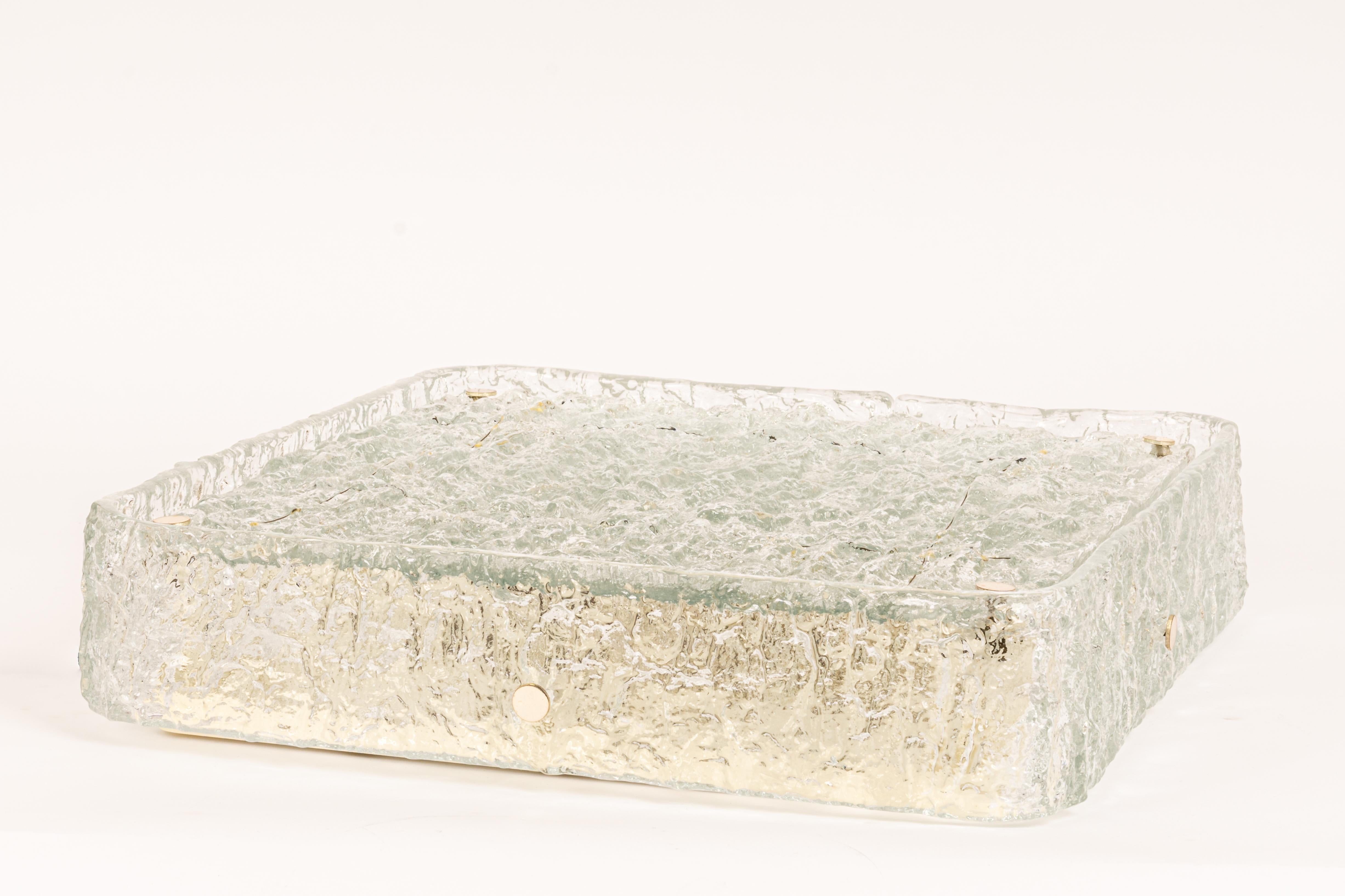 Large Square Murano Ice Glass Flushmount, Kaiser, Germany, 1970s For Sale 7