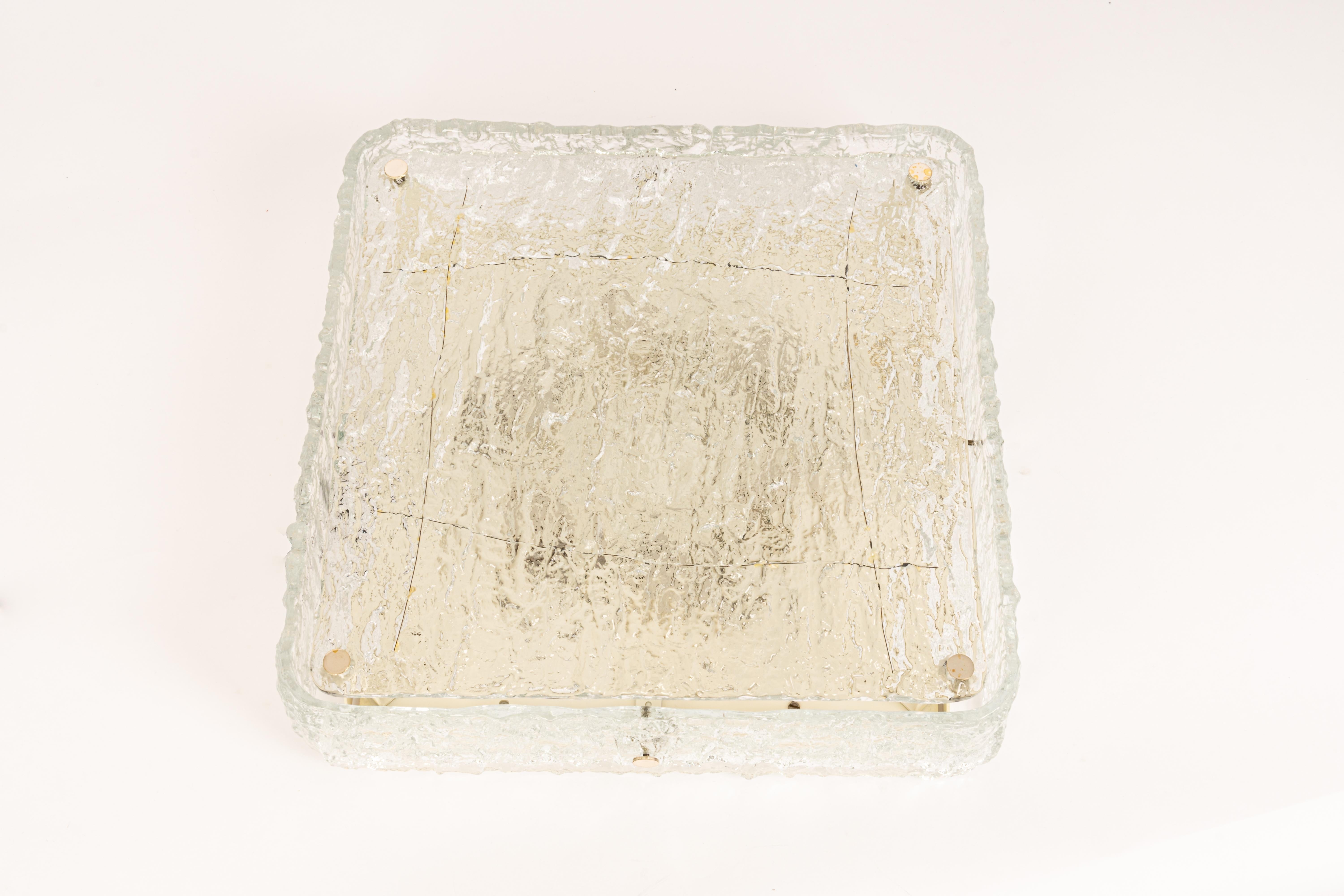 Large Square Murano Ice Glass Flushmount, Kaiser, Germany, 1970s For Sale 8