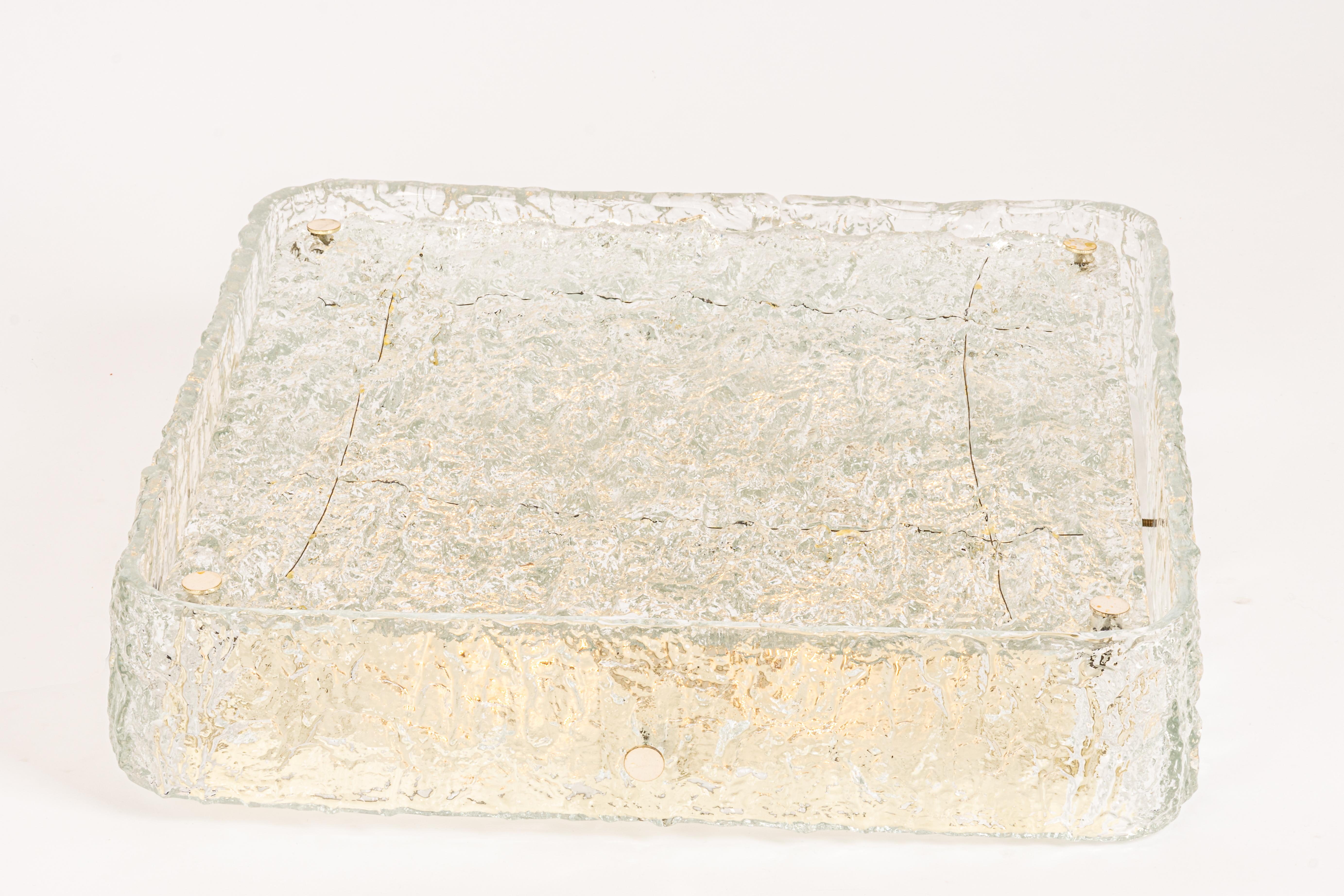 Murano Glass Large Square Murano Ice Glass Flushmount, Kaiser, Germany, 1970s For Sale
