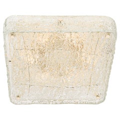 Large Square Murano Ice Glass Flushmount, Kaiser, Germany, 1970s