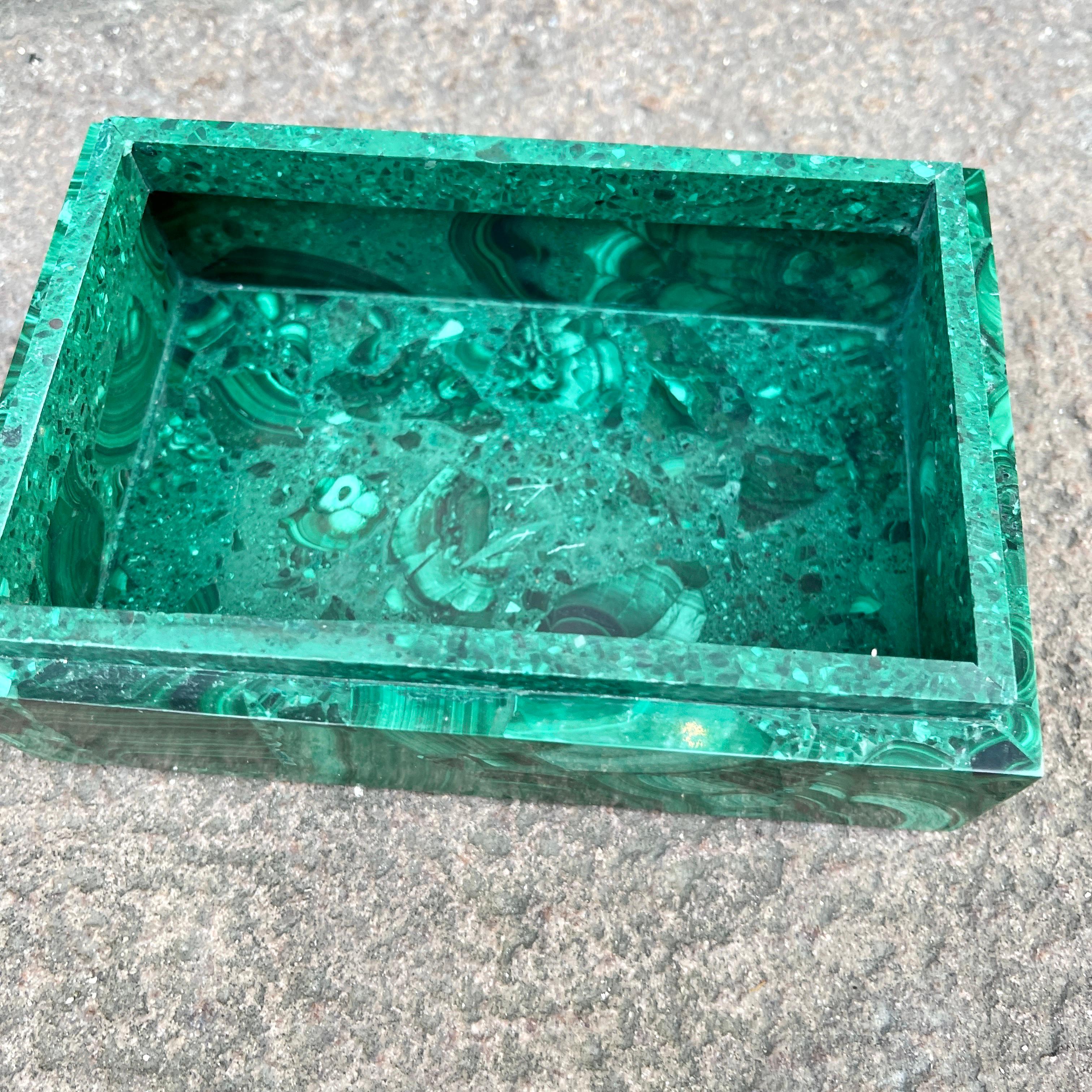 Large Square Natural Malachite Jewelry or Vanity Box For Sale 3