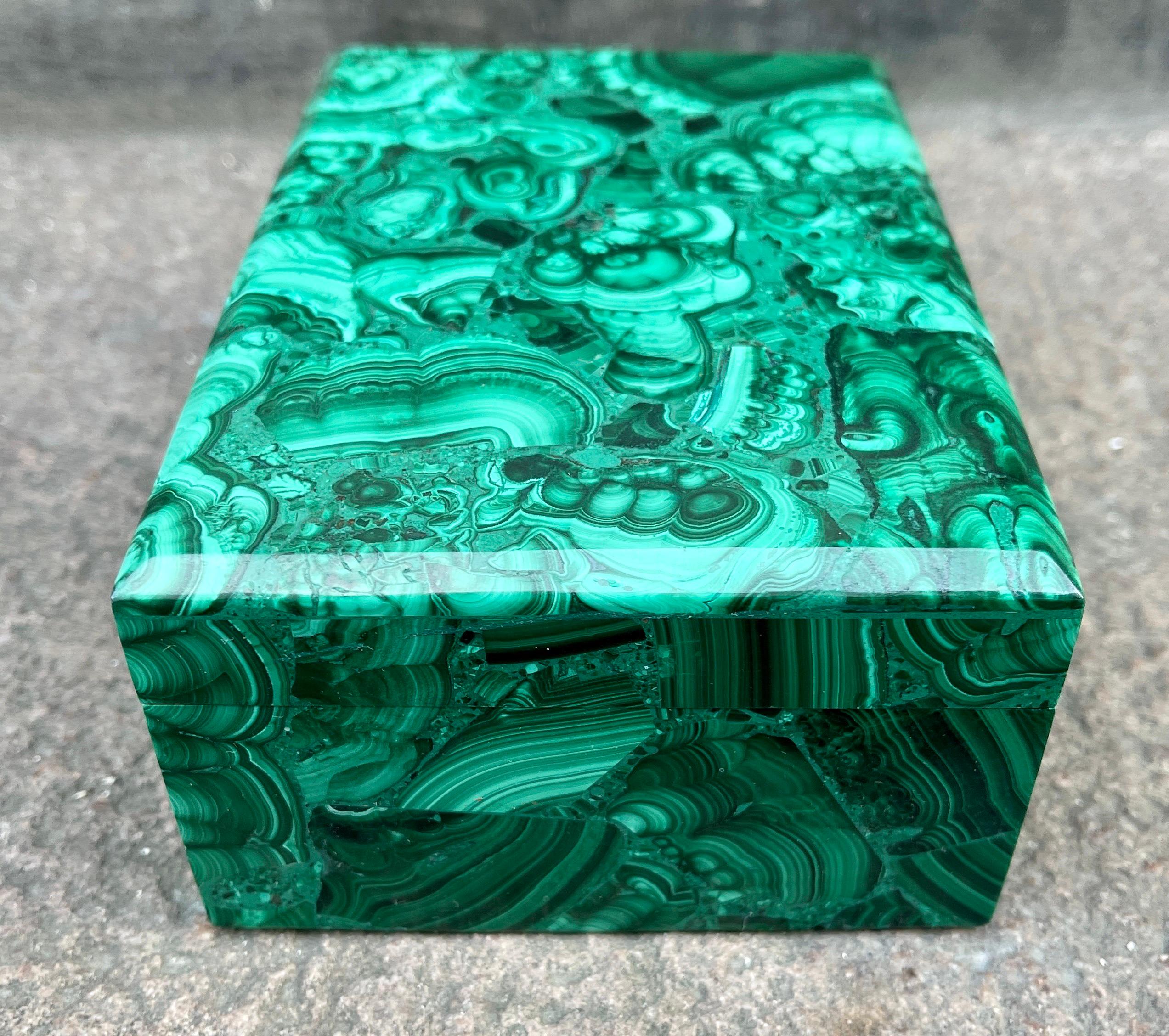 Large Square Natural Malachite Jewelry or Vanity Box For Sale 4