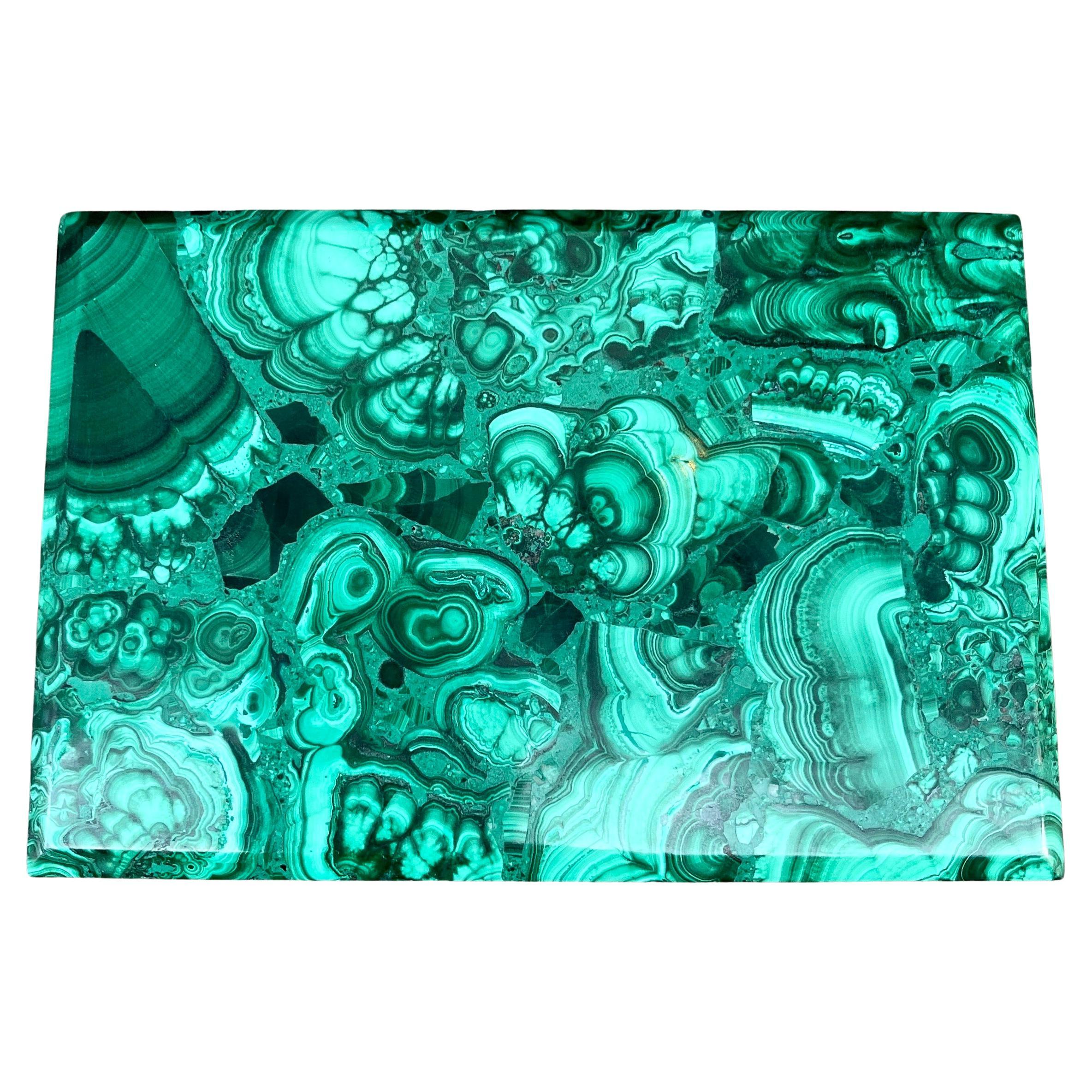 Mid-Century Modern Large Square Natural Malachite Jewelry or Vanity Box