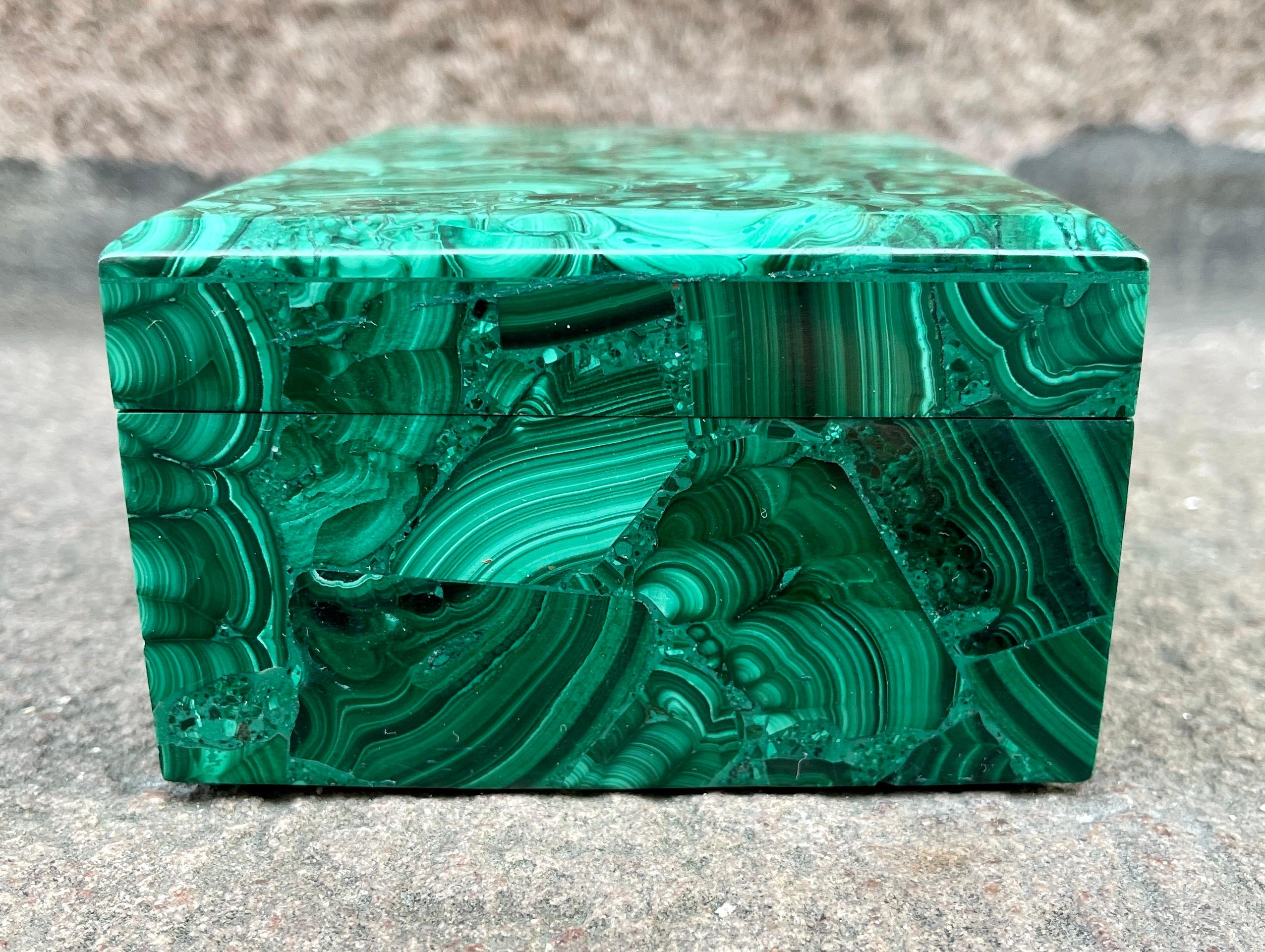 Hand-Crafted Large Square Natural Malachite Jewelry or Vanity Box