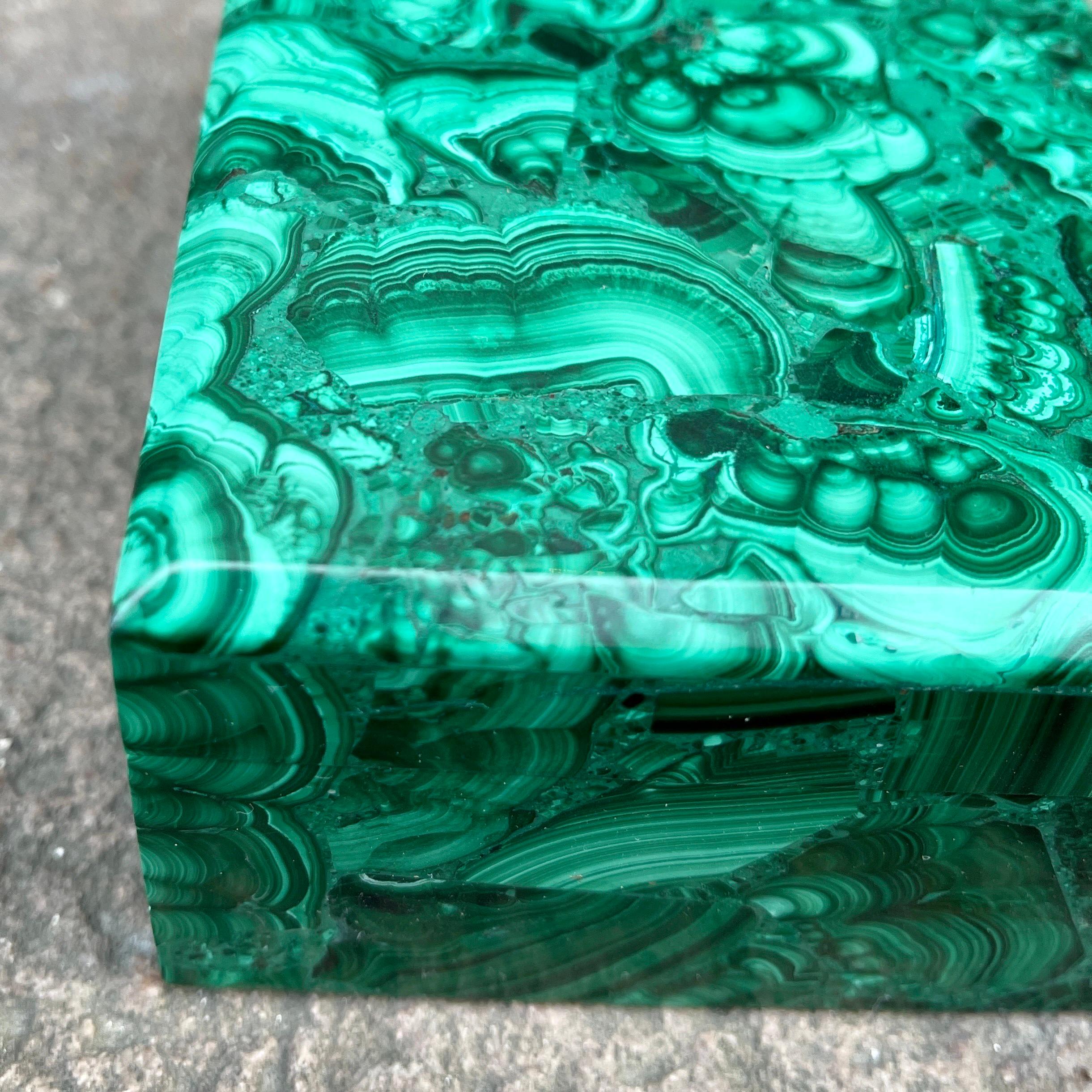 Large Square Natural Malachite Jewelry or Vanity Box In Good Condition In Haddonfield, NJ