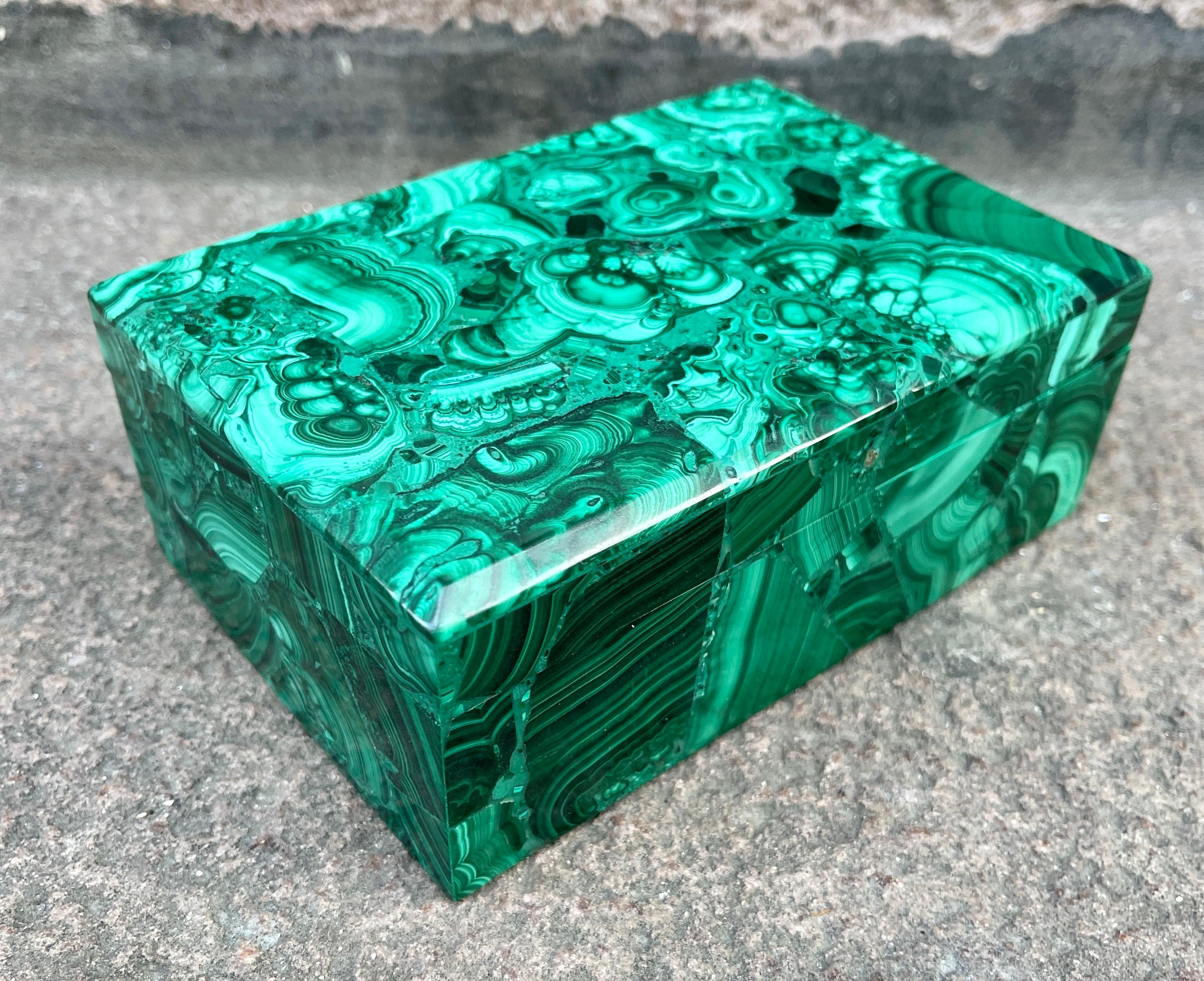 Late 20th Century Large Square Natural Malachite Jewelry or Vanity Box For Sale