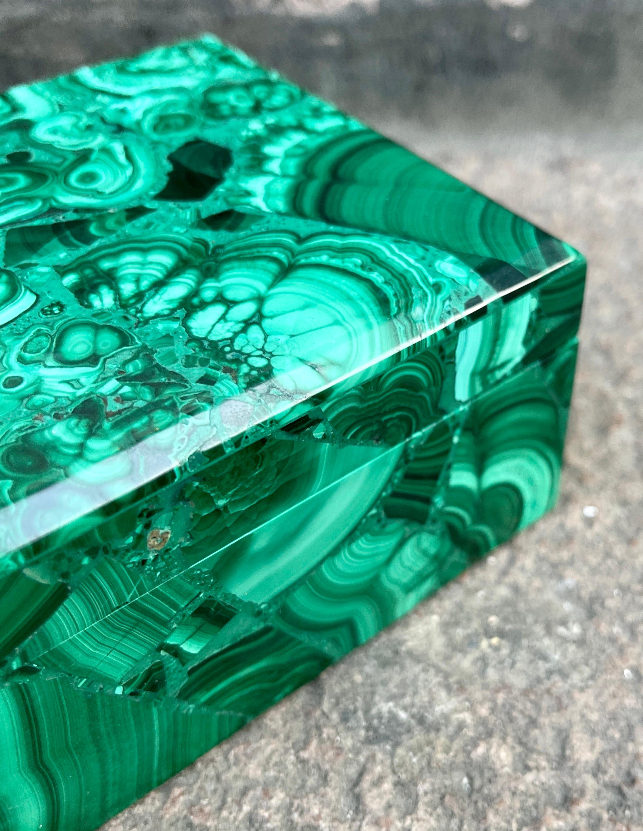 Machiche Large Square Natural Malachite Jewelry or Vanity Box For Sale