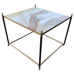 Large Square Onyx and Brass Coffee, Sofa or Cocktail Table by Maison Bagués