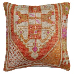 Large Square Orange Turkish Rug Pillow