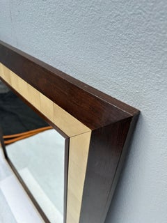 Large Square Parchment and Exotic Wood Framed Mirror by Ron Seff