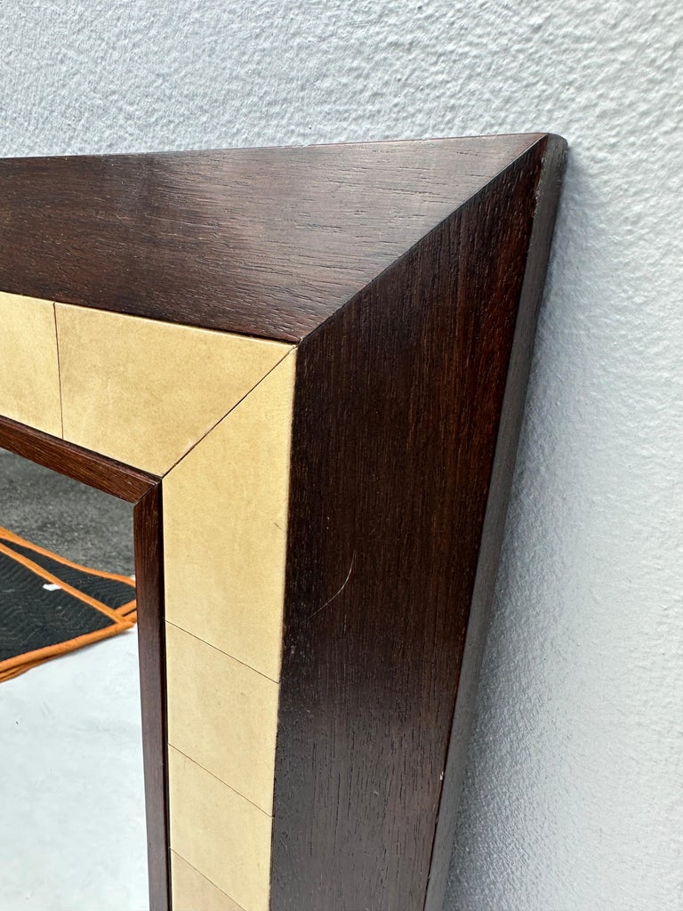Large Square Parchment and Exotic Wood Framed Mirror by Ron Seff For ...