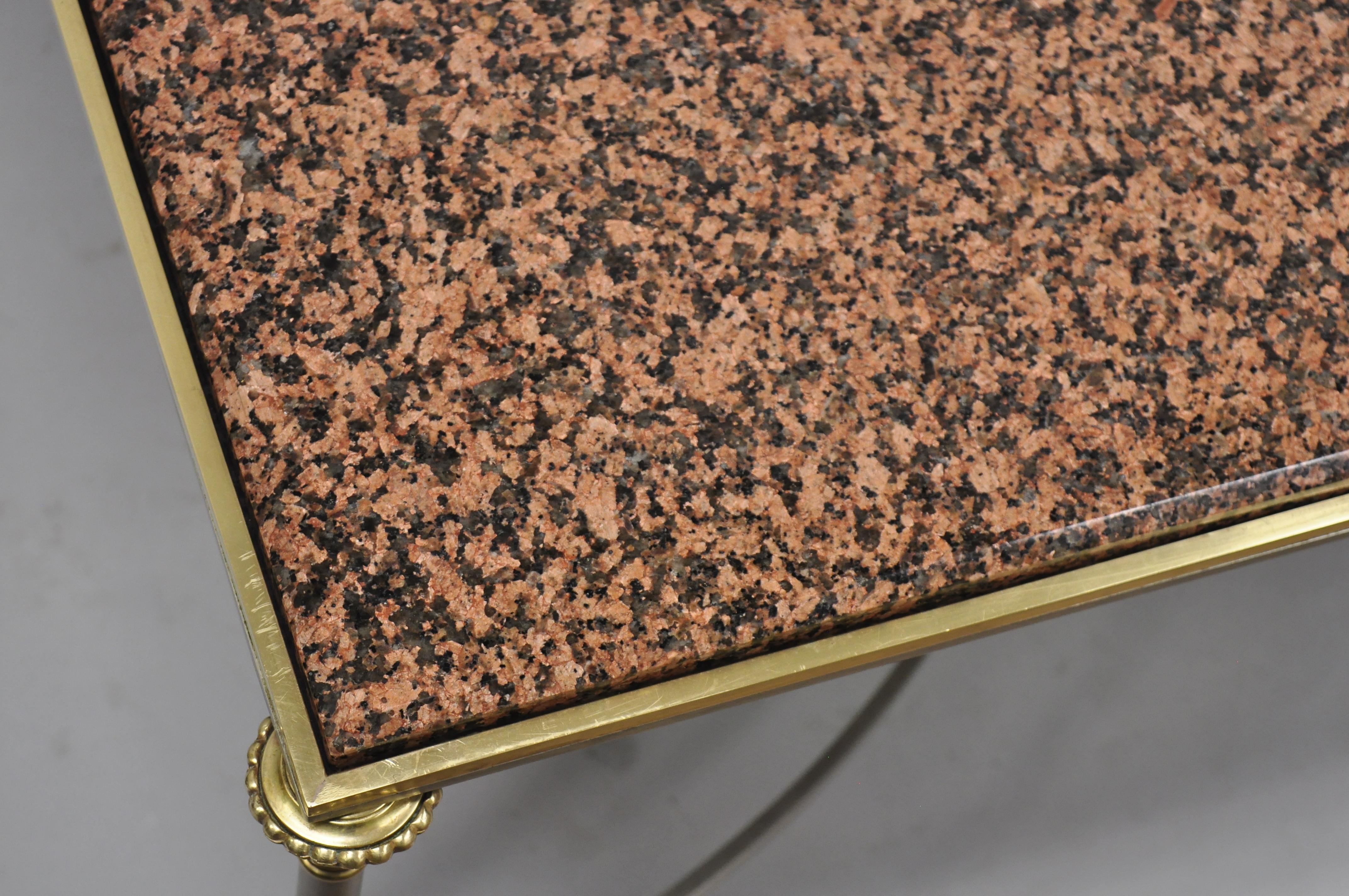 Large Square Pink Marble Top Steel & Brass Coffee Table Maison Jansen Attributed 1