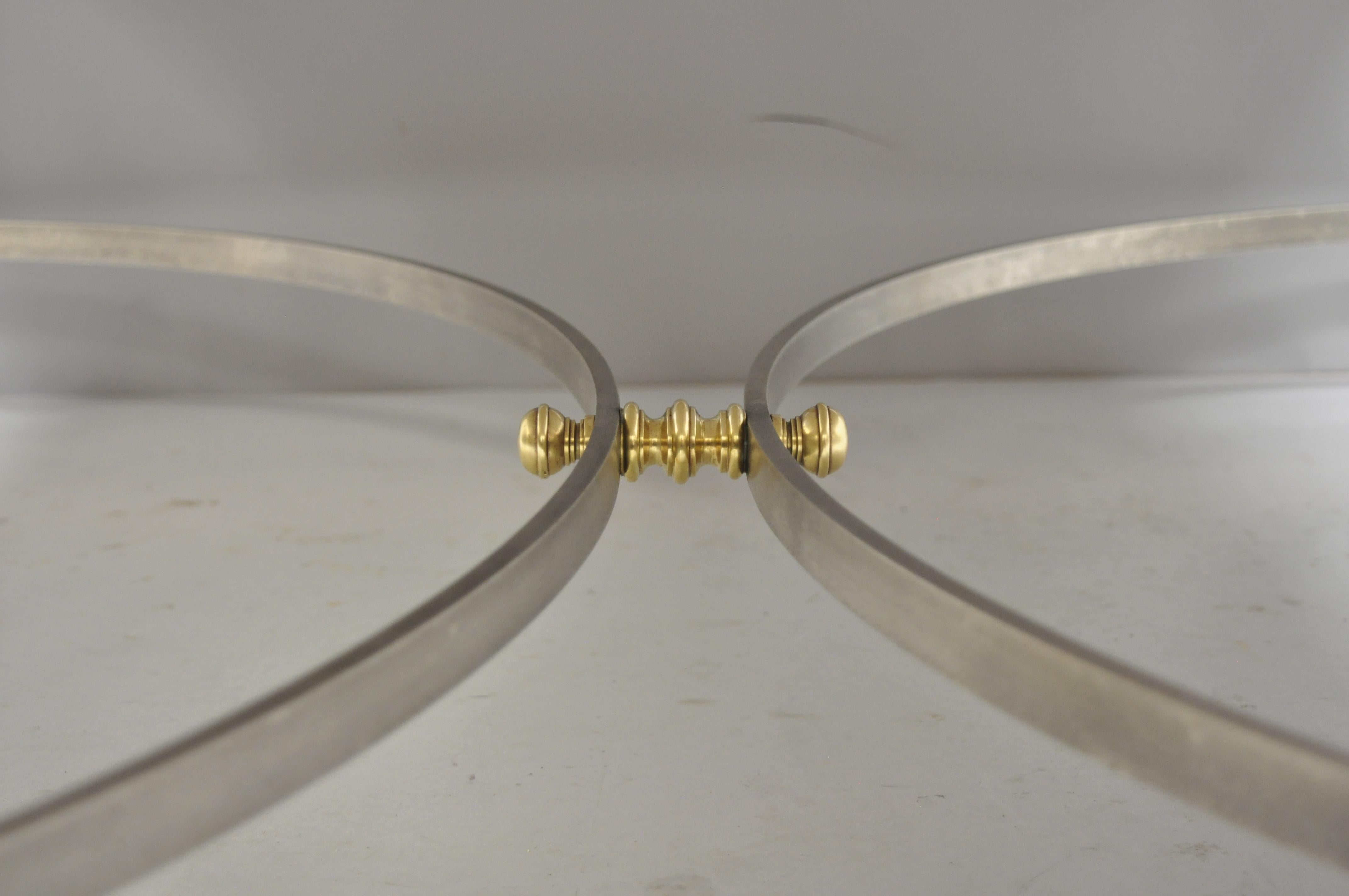 Italian Large Square Pink Marble Top Steel & Brass Coffee Table Maison Jansen Attributed