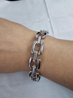 Large Square Polished Cable Chain Link Bracelet with Brushed Satin Accents