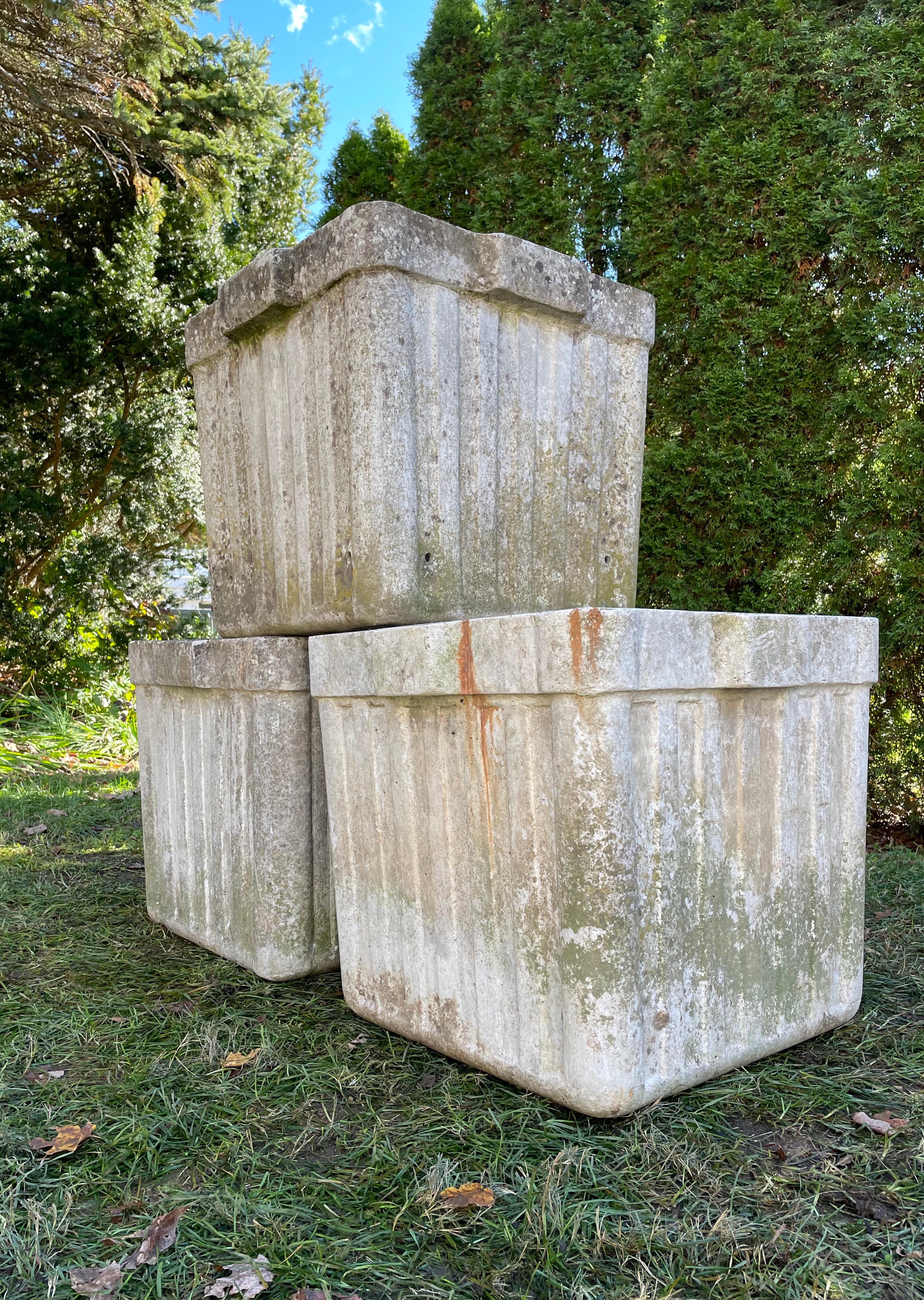 Swiss Large Square Ribbed Planters Designed by Willy Guhl For Sale