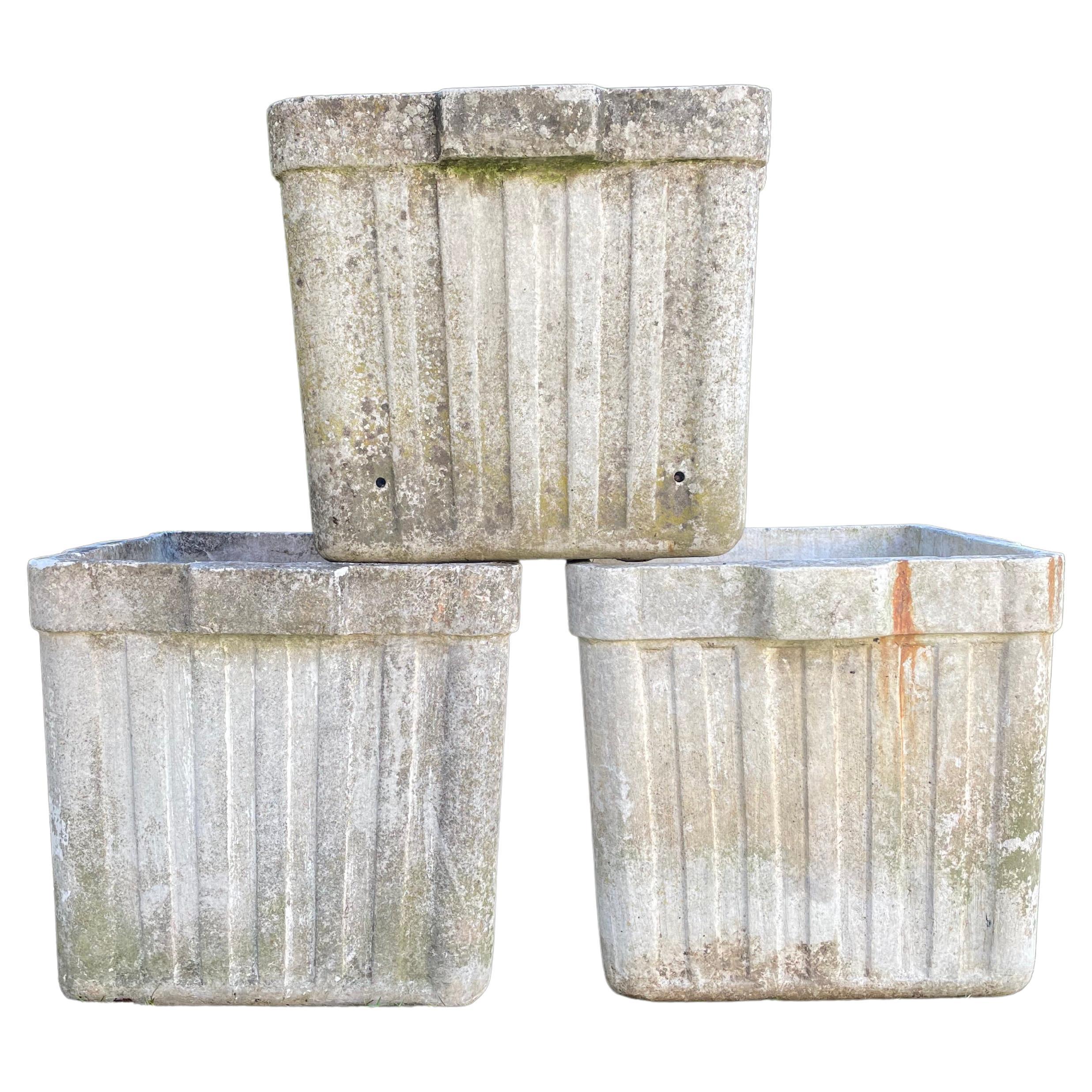 Large Square Ribbed Planters Designed by Willy Guhl For Sale