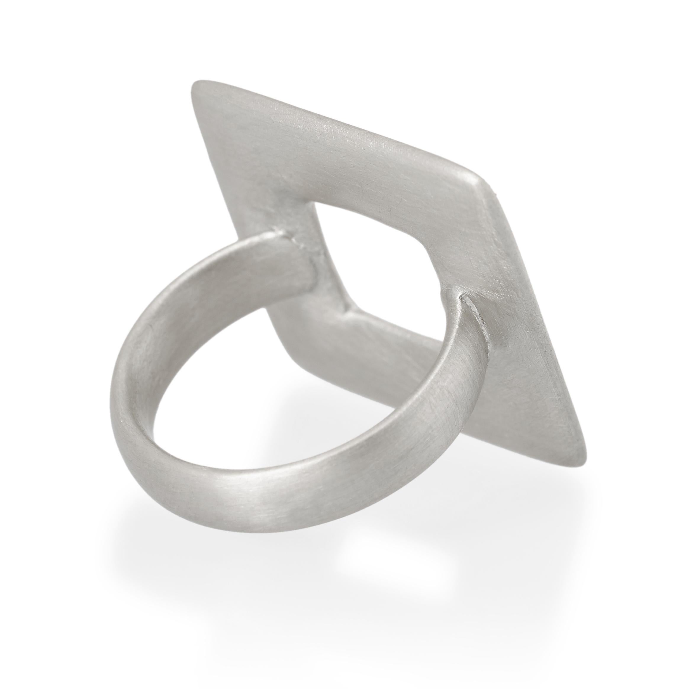 Contemporary Large Square Ring, Silver For Sale