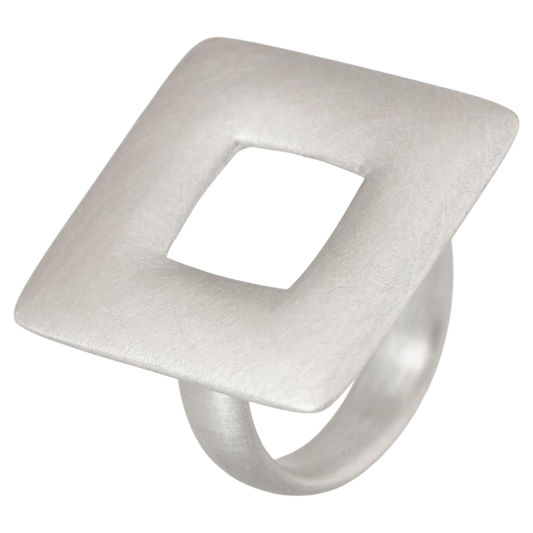 Large Square Ring, Silver For Sale