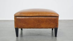 Large square sheepskin leather ottoman