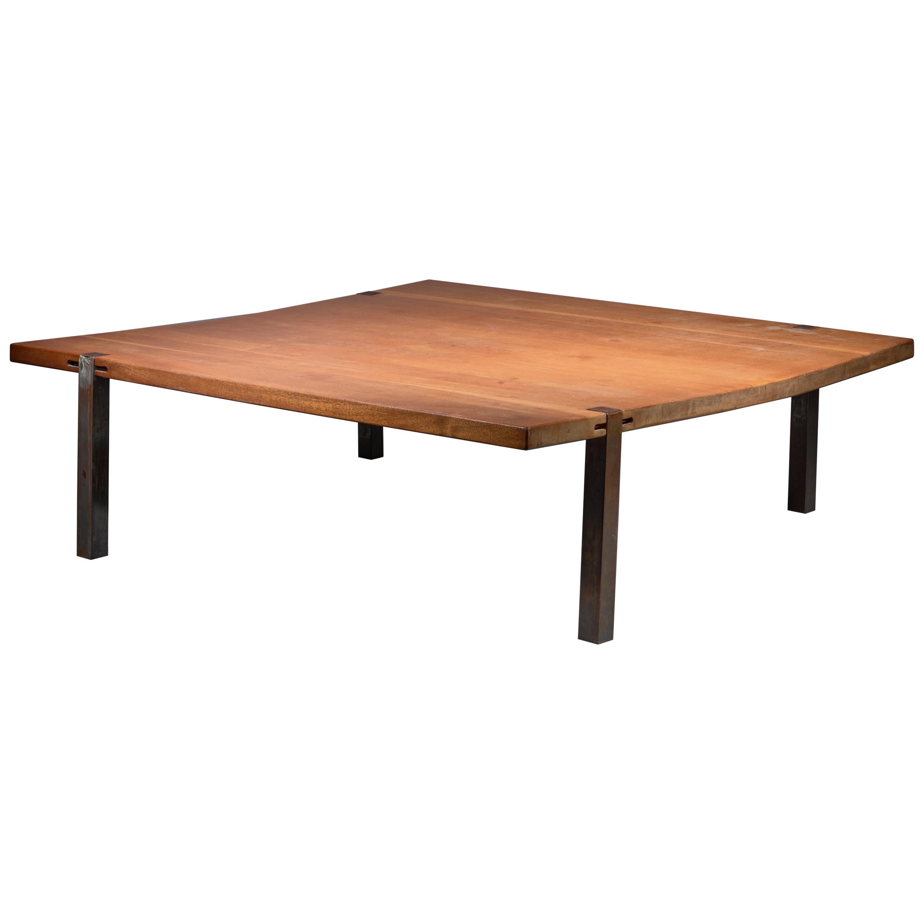 Large Square Solid Wood and Metal Coffee Table, Denmark, 1960s For Sale