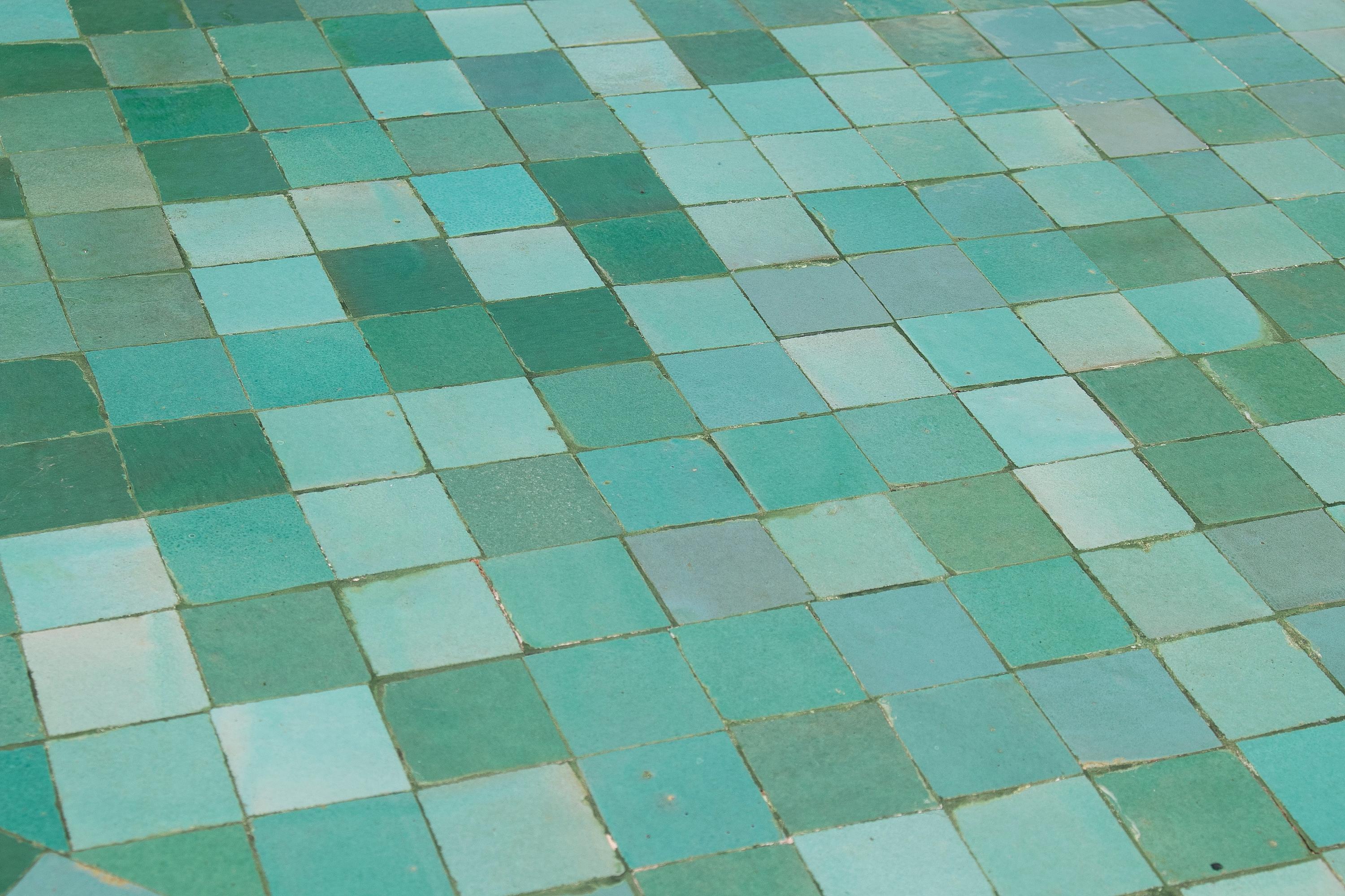 Large Square Spanish Green Glazed Zellige Tiled Mosaic Iron Outdoor Table 3