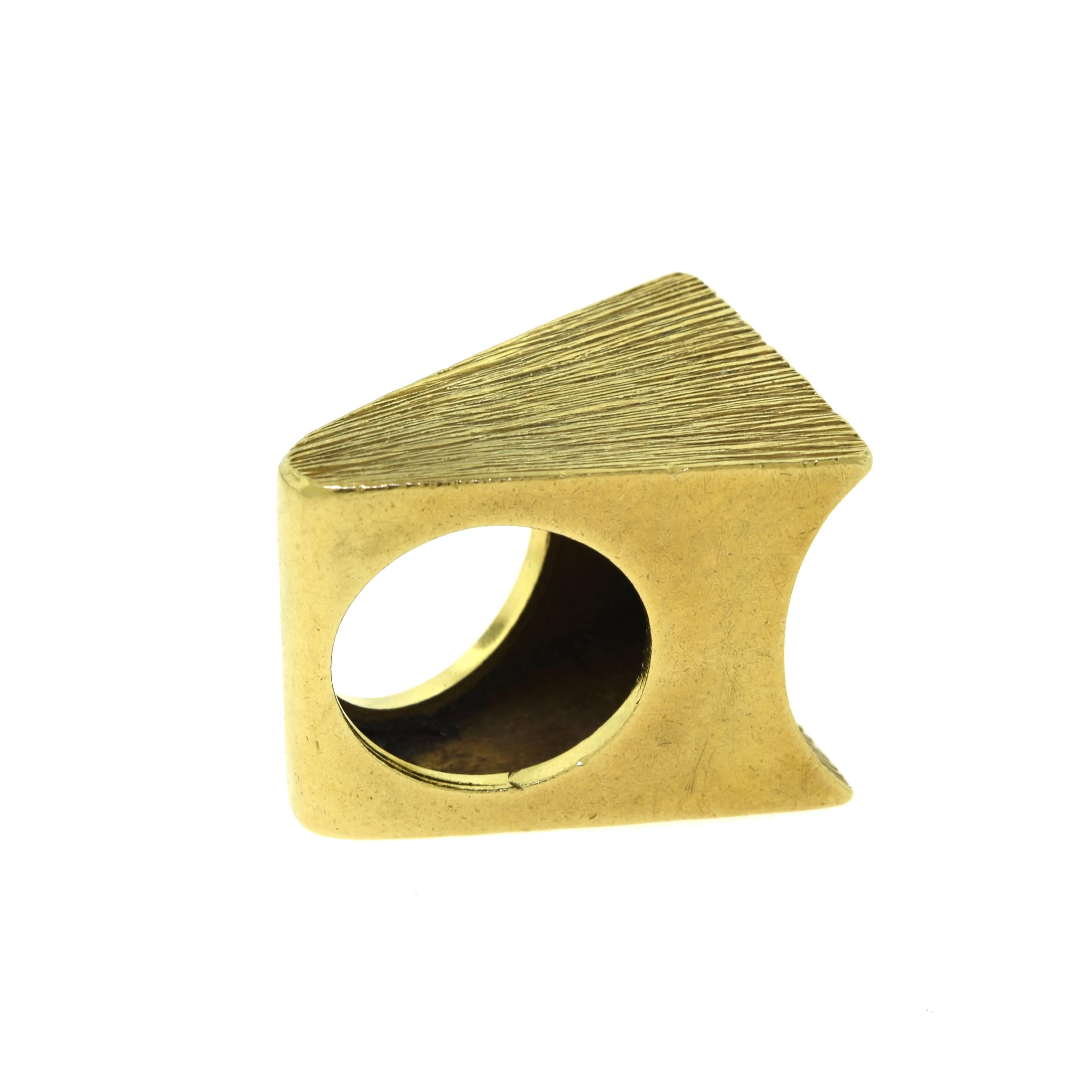 Large Square Textured 18 Karat Yellow Gold Cocktail Dome Ring For Sale 1