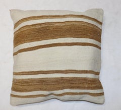 Large Square Turkish Kilim White Brown Pillow