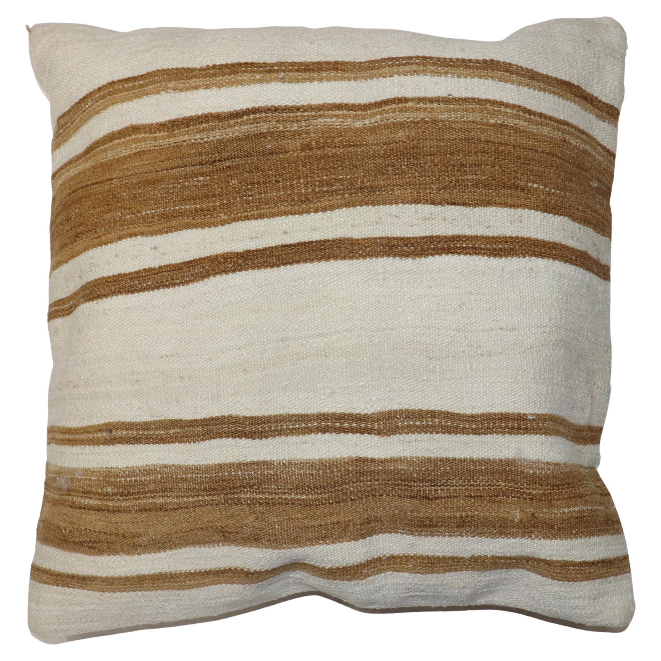 Large Square Turkish Kilim White Brown Pillow For Sale