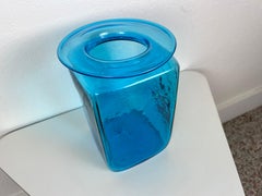 Large Turquoise Blue Hand Blown Glass Vase by Blenko