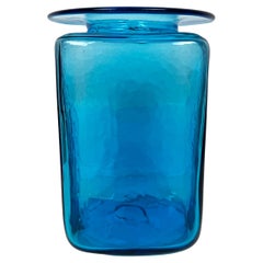 Large Turquoise Blue Hand Blown Glass Vase by Blenko