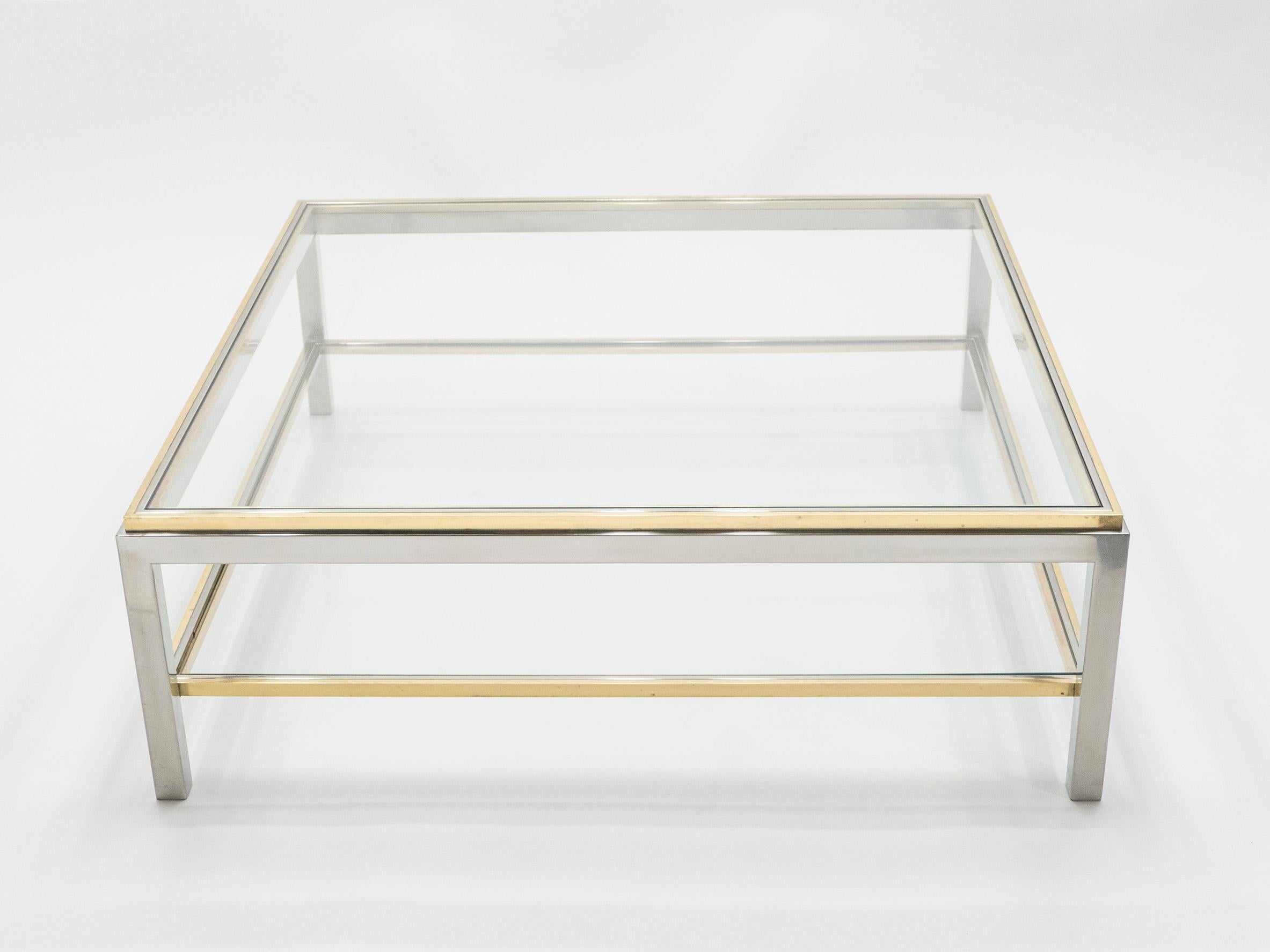 This stunning two-tier square coffee table is guaranteed to be the focus of attention when you entertain guests in your living room. Following the glamorous Italian Hollywood Regency look of other classic Willy Rizzo designs, this Flaminia model