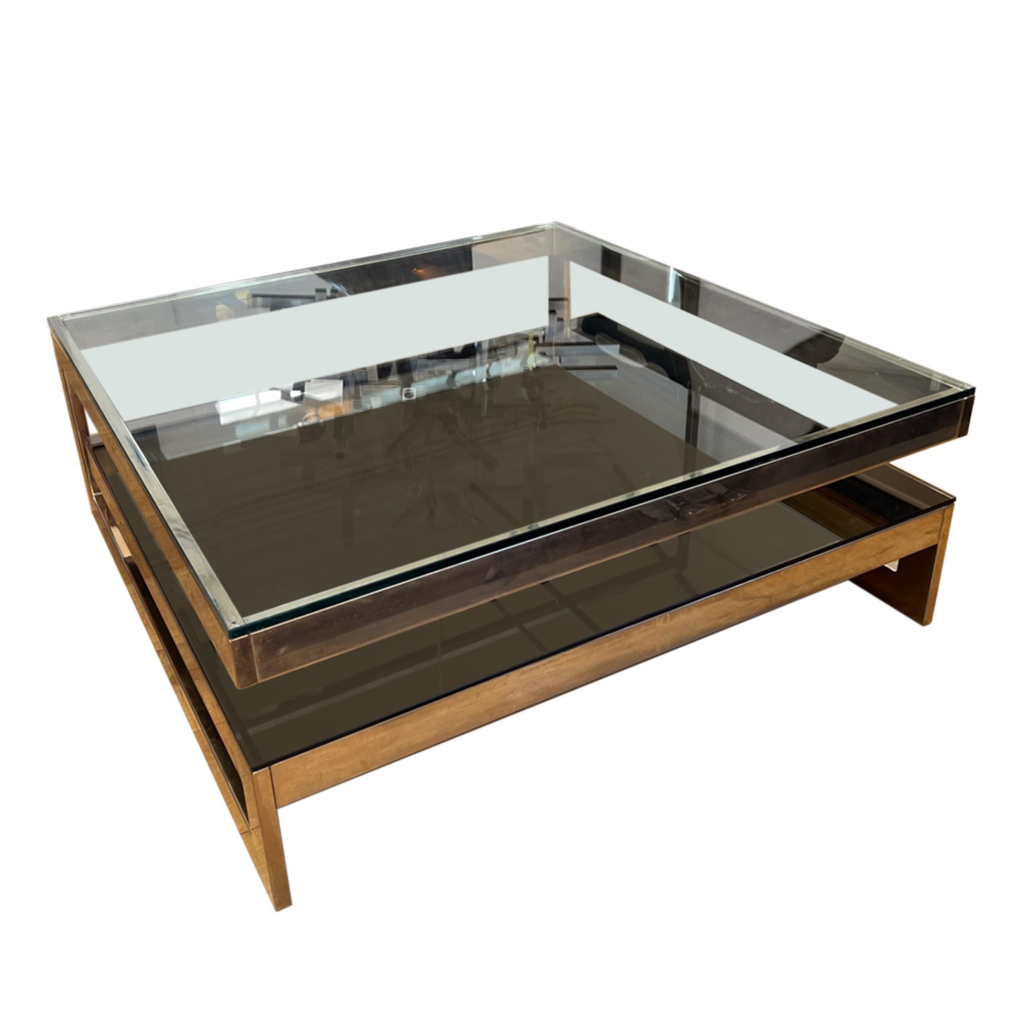 Großer quadratischer zweistufiger Couchtisch von Belgo Chrom, Belgien, 1970er Jahre (Moderne der Mitte des Jahrhunderts) im Angebot