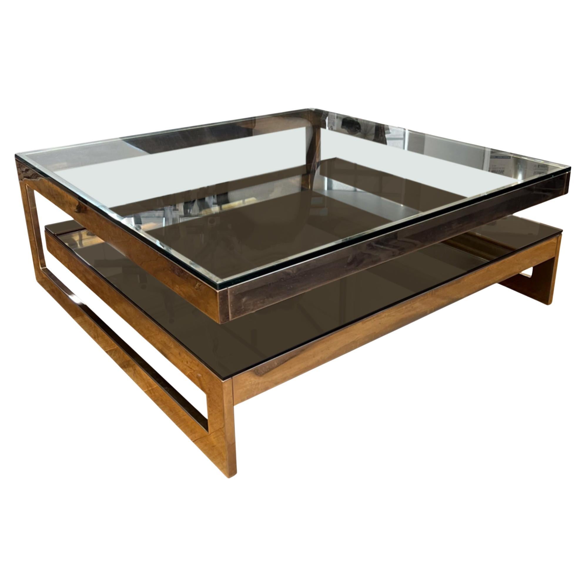 Großer quadratischer zweistufiger Couchtisch von Belgo Chrom, Belgien, 1970er Jahre im Angebot