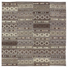 Large Square Vintage Embroidered Flat-Woven Turkish Paneled Rug   10'10 X 11'6