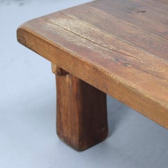 Large Square Vintage Rustic Brutalist Coffee Table from Oak