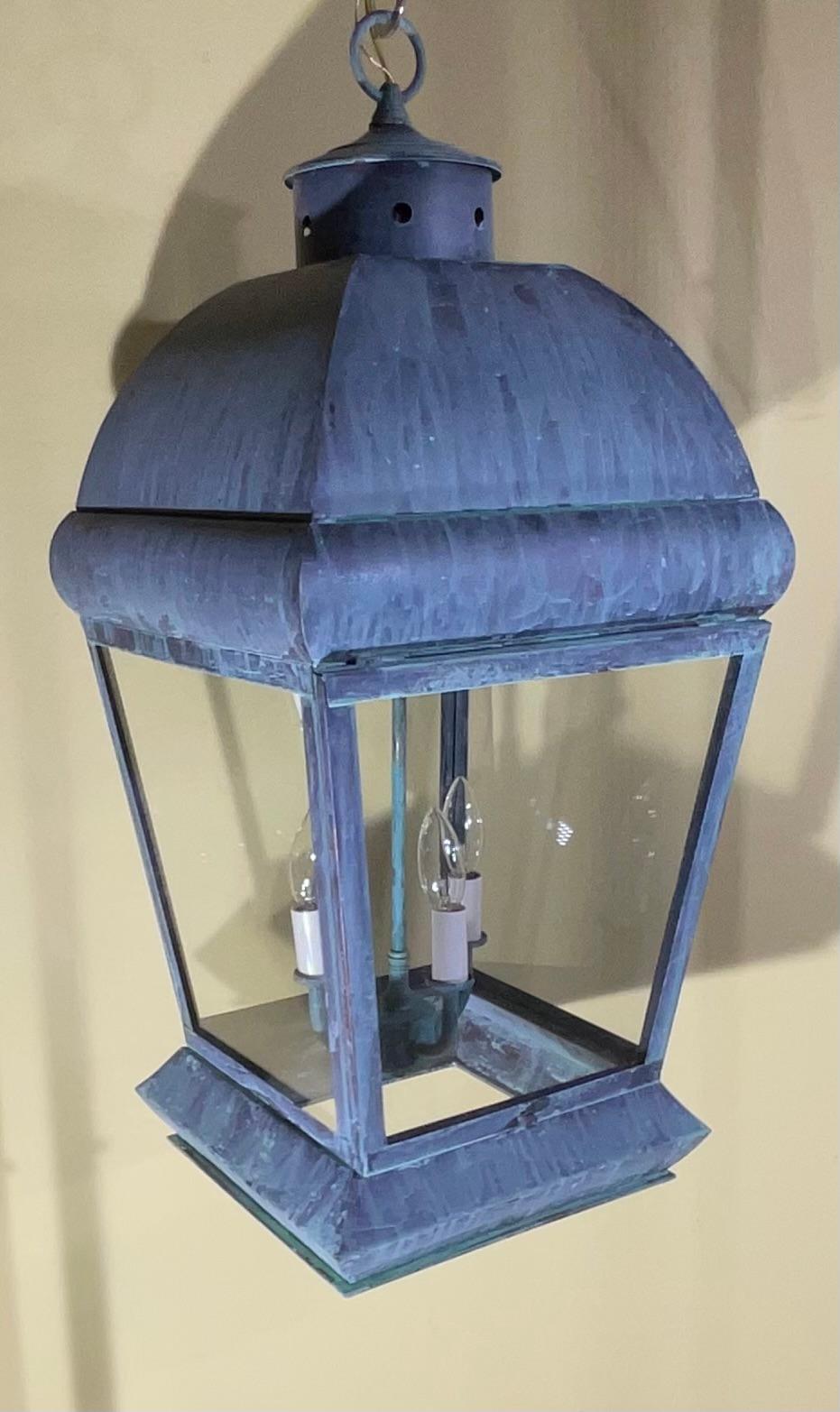 20th Century Large Square Vintage Solid Brass Hanging Lantern Chandelier For Sale