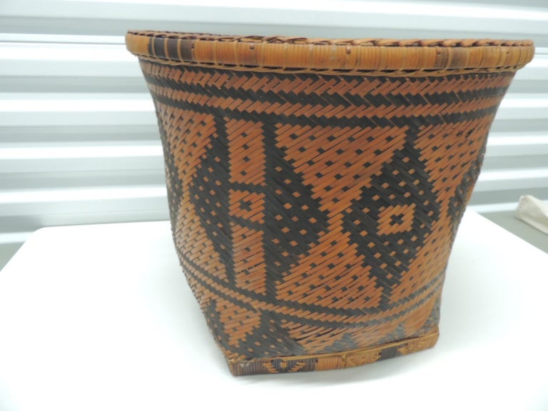 Large Square Woven Asian Decorative Basket For Sale at 1stDibs