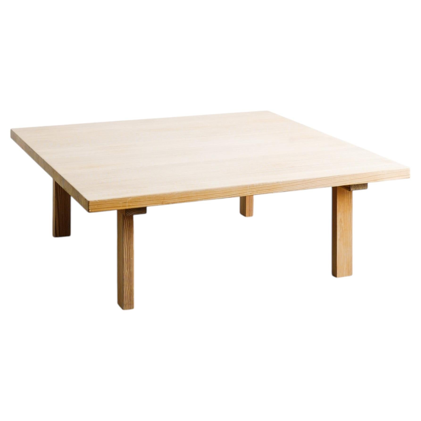 Large Squared Danish Wooden Low Coffee Sofa Table in Pine, 1960s For Sale