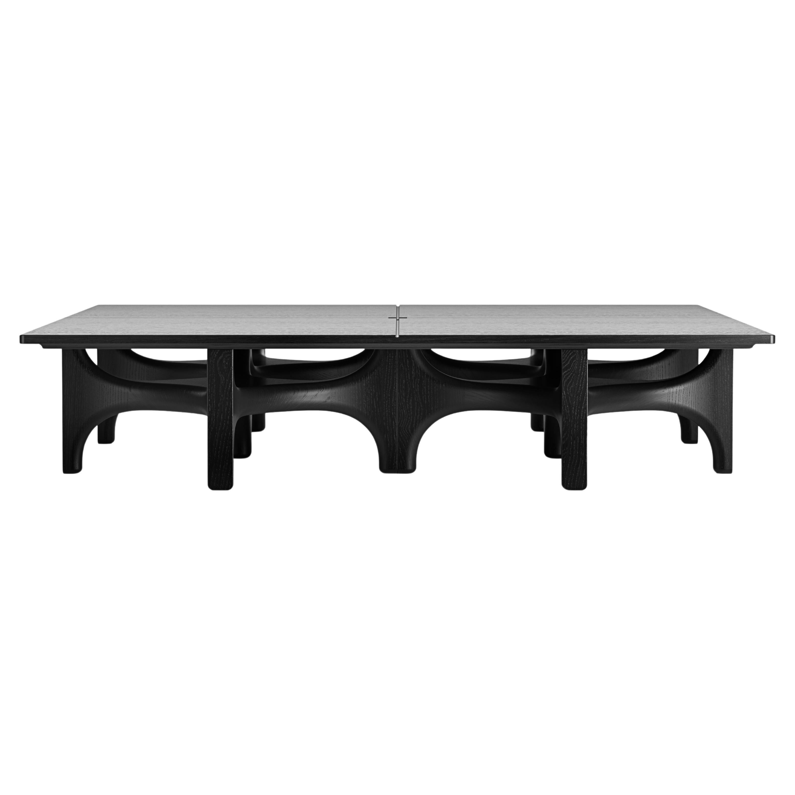 Large Squared Low Coffee Table in Solid Oak, Handcrafted in Italy, Sculptural For Sale